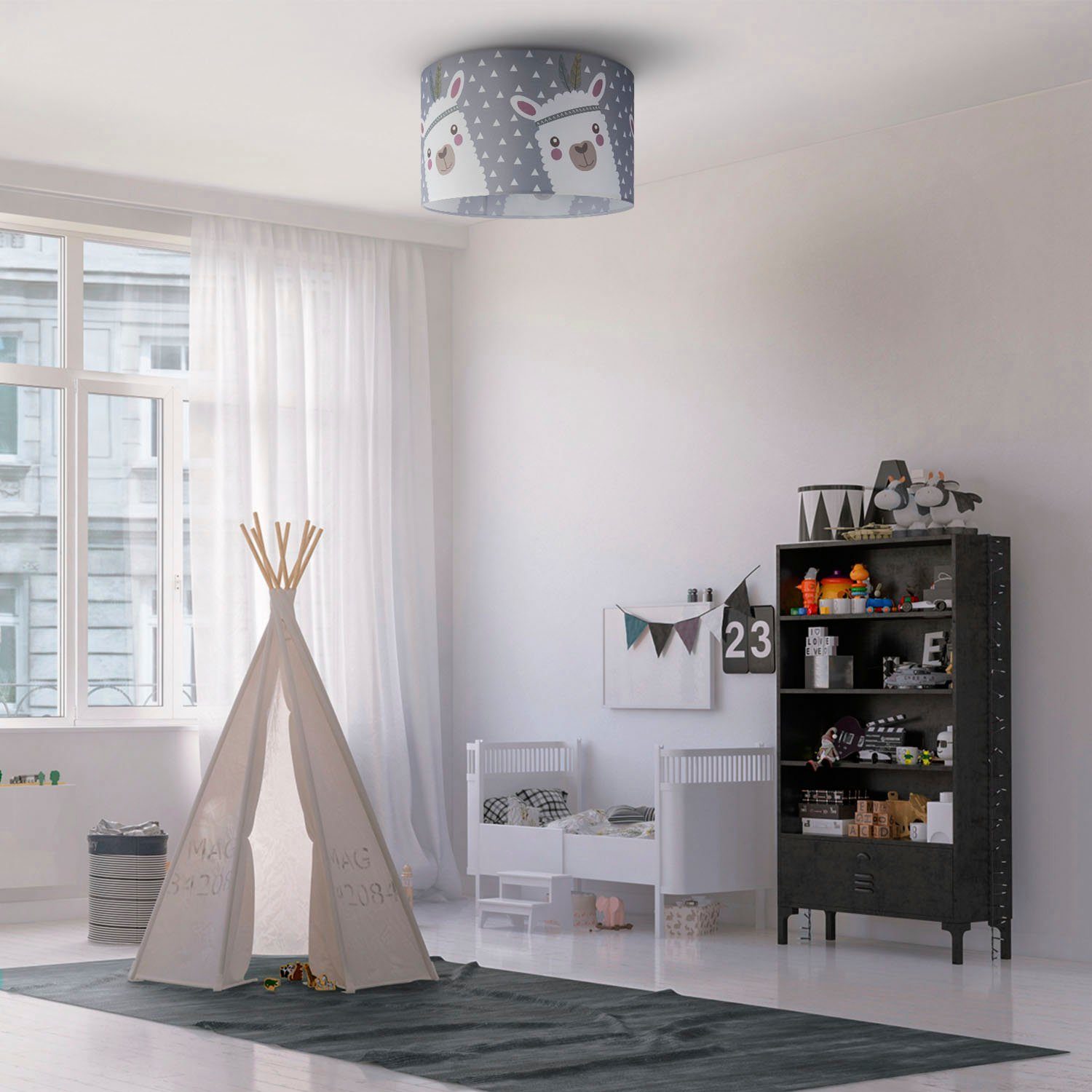 Lama-Motiv, Home Leuchtmittel, Kinderzimmer Kinderlampe E27 Paco Deckenleuchte 214, Deckenlampe ohne LED Lampe Ela