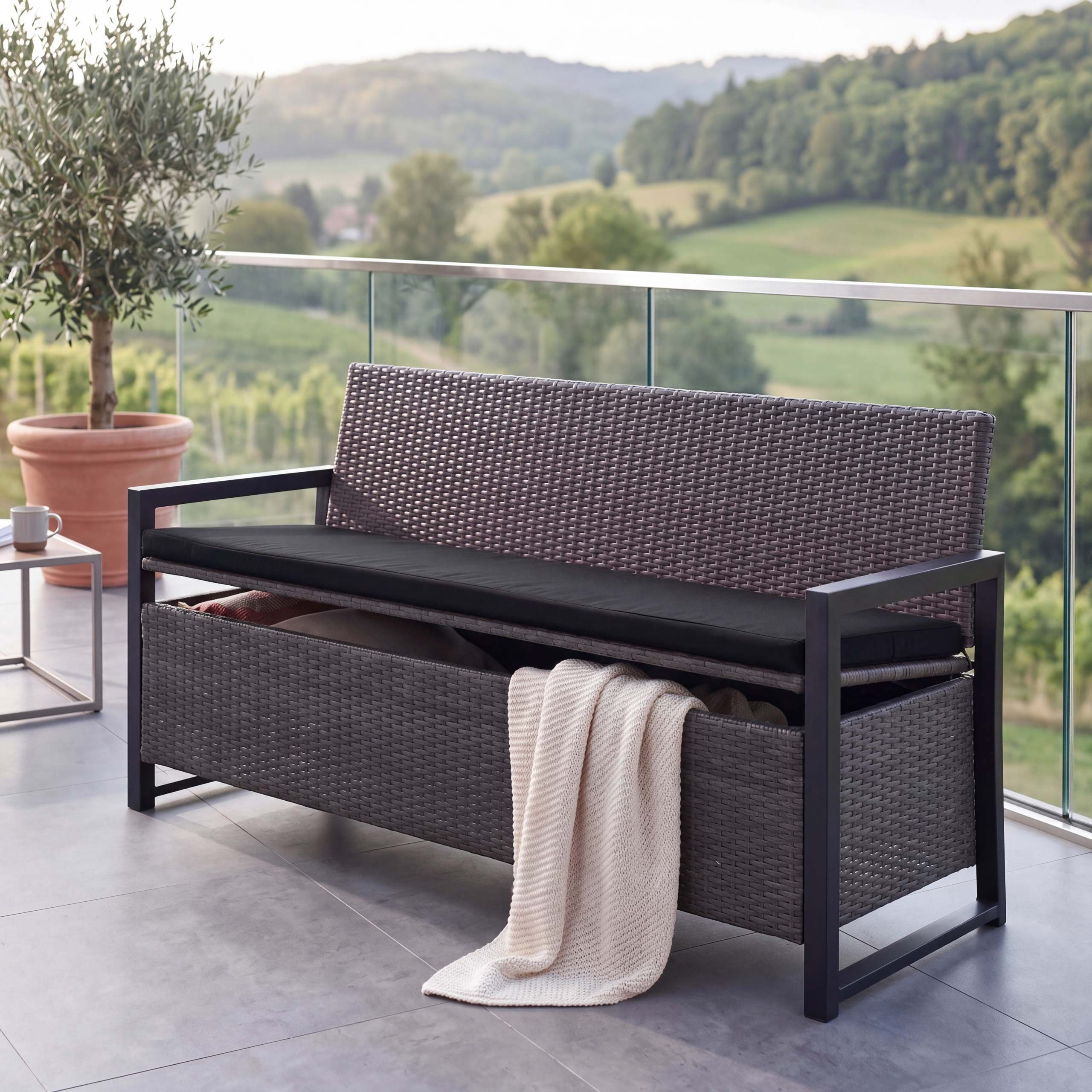 MCW Sitzbank MCW-F39-3, Staufach inkl. wasserabweisendem Bezug, Kissenbezug mit Reißverschluss