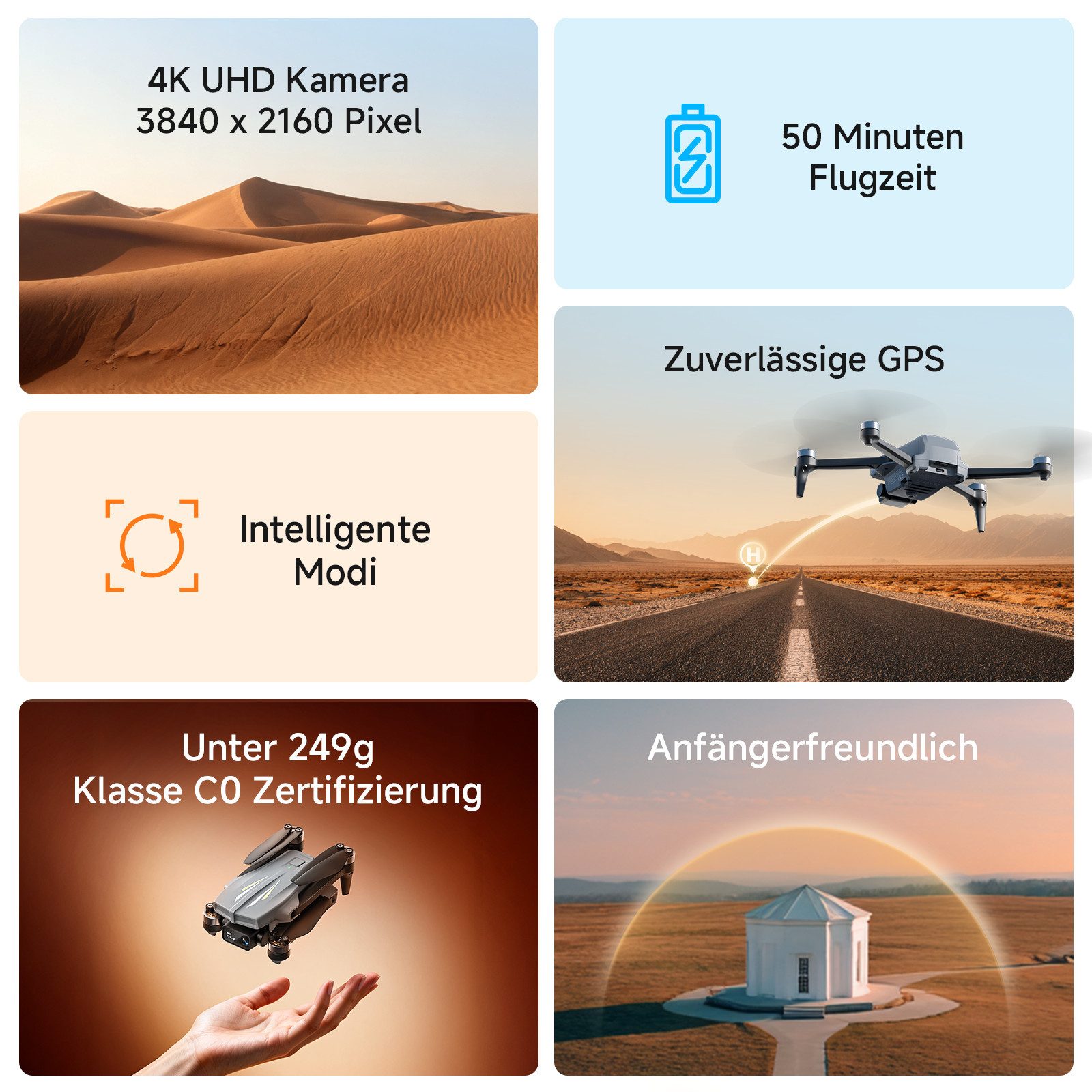 AMETA GPS Drone mit Kamera 4K, 50 Min Flugzeit, Unter 249g Drohne (4K Ultra HD, Set, 5G-WLAN FPV-Liveübertragung, GPS-Positionierung, Automatische Rückkehr, Follow-Me, Gestensteuerung)