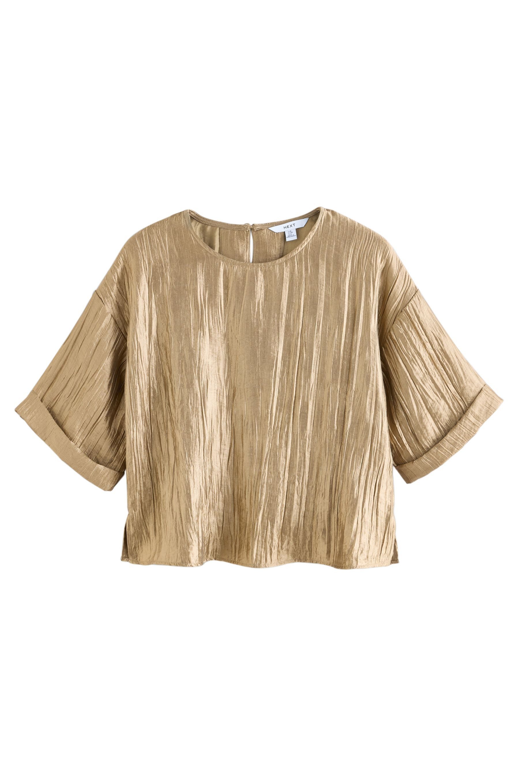 Next Kurzarmbluse Kurzärmeliges Metallic-Oberteil in Knitteroptik (1-tlg) günstig online kaufen