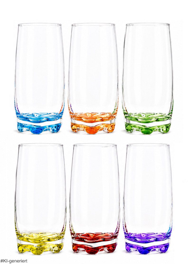 LAV Gläser-Set 6x Trinkgläser / Saftgläser / Wassergläser / Longdrinkgläser, 6-tlg., Füllmenge 350ml / 6 verschiedene Farben
