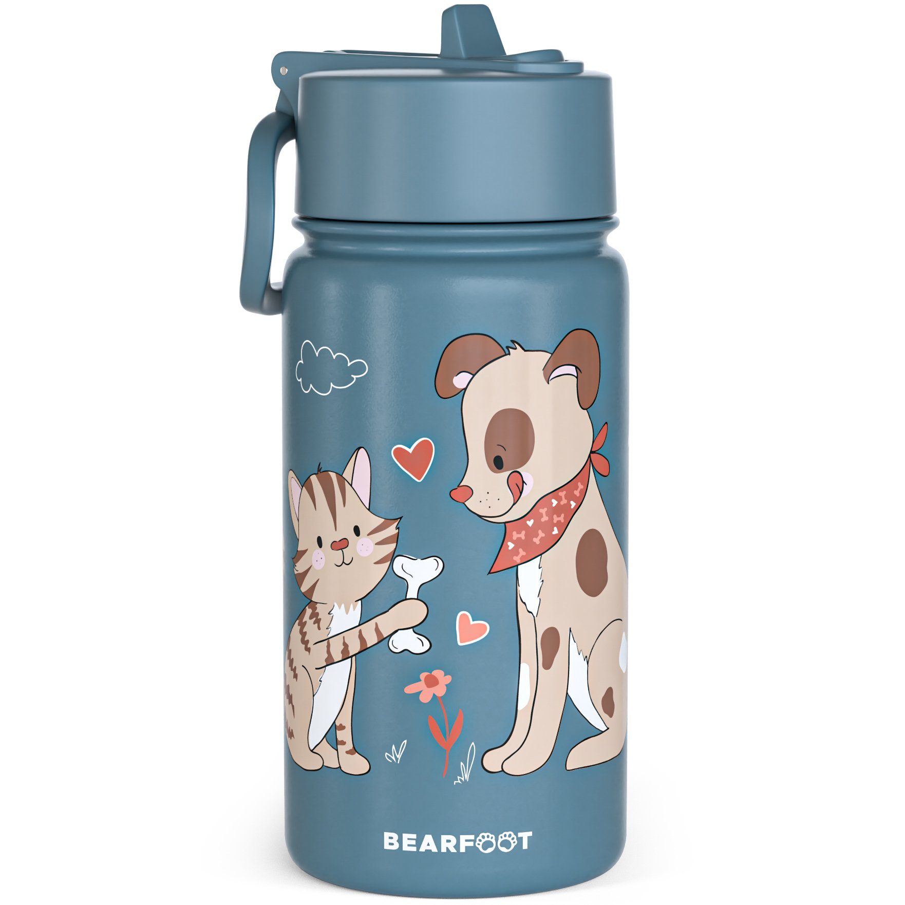 Trinkflasche Thermo Kinder Trinkflasche Edelstahl - Hund & Katze blau