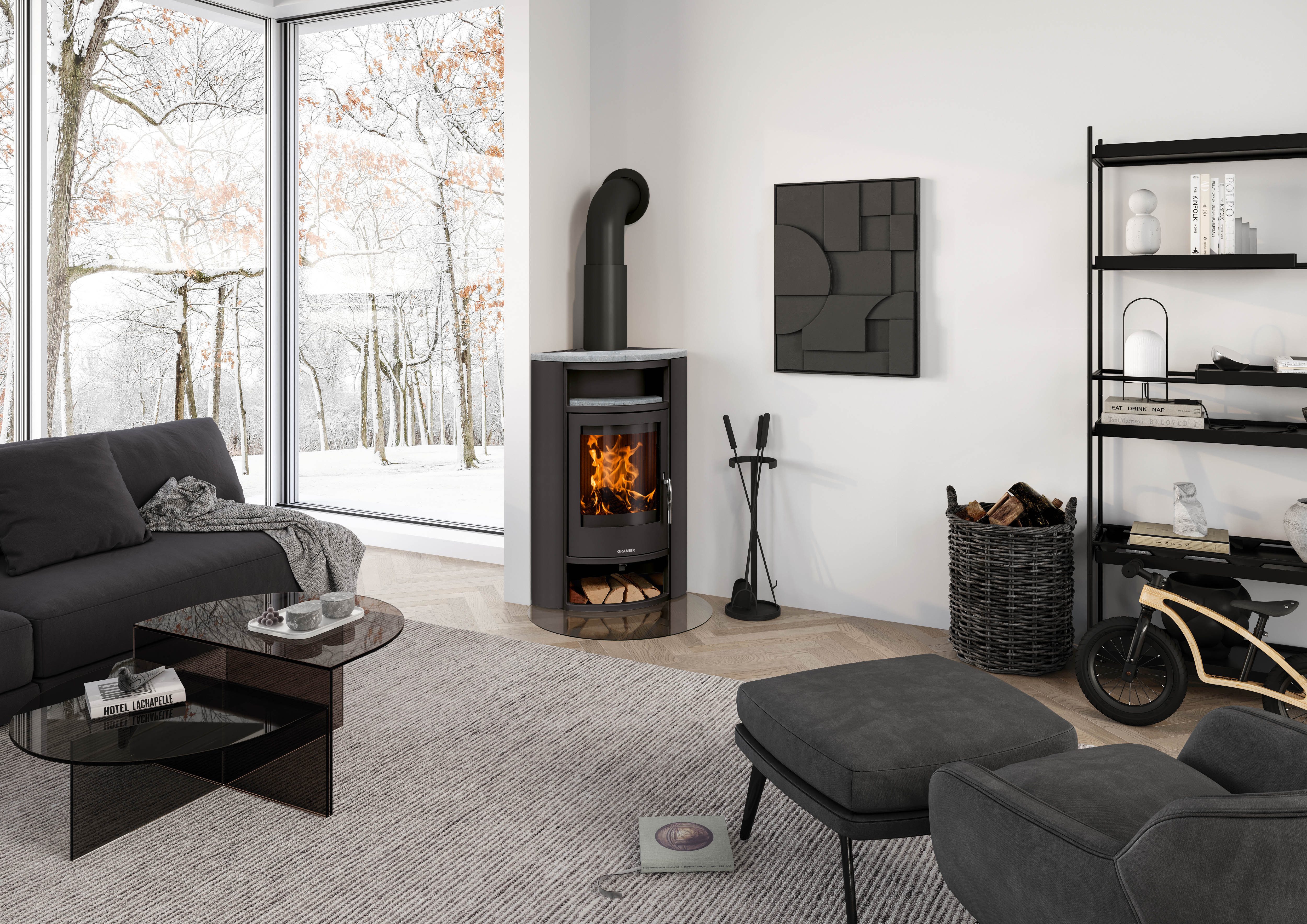 Oranier Kaminofen »Polar Eck« Stahl Schwarz, 6,5 kW, Zeitbrand, Eck-6,5 kW