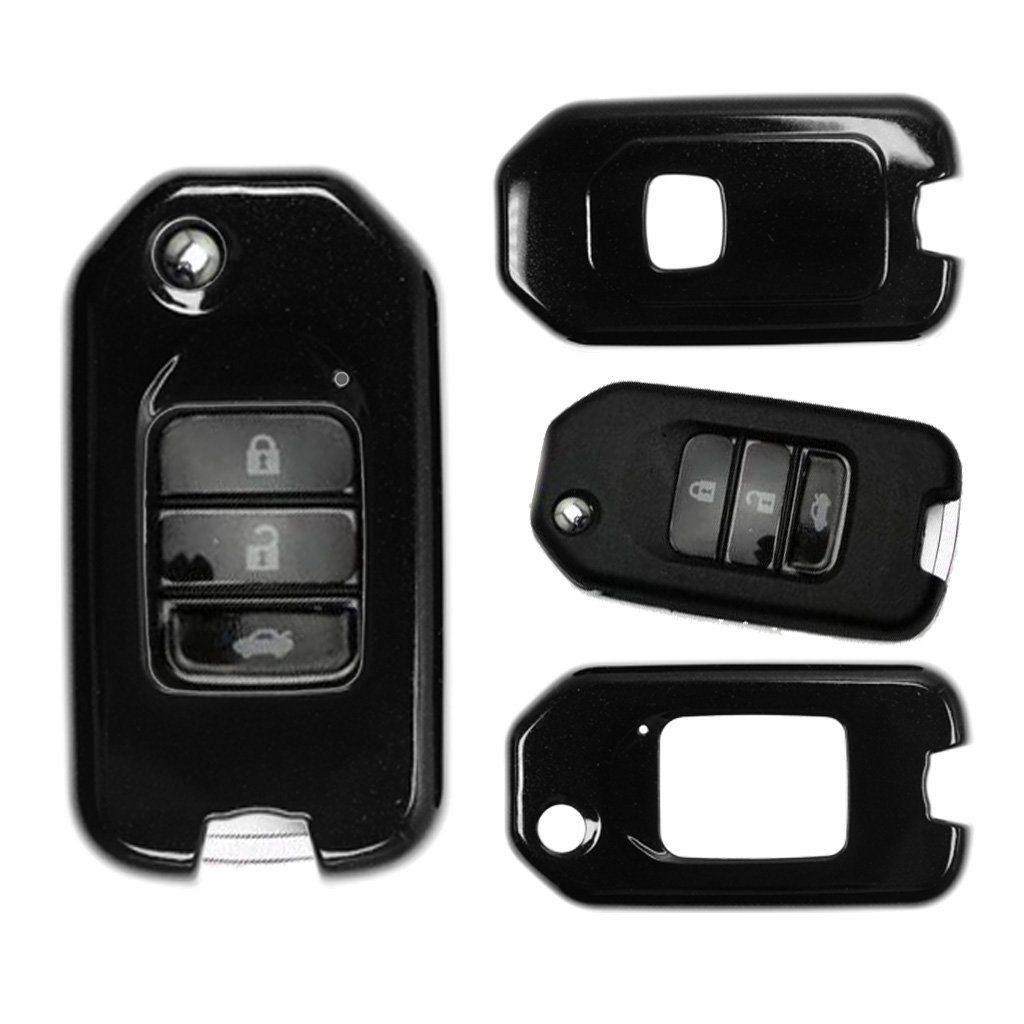 mt-key Schlüsseltasche Autoschlüssel Hardcover Civic Honda Metallic CR-V Schwarz, für Schutzhülle HR-V NSX Klappschlüssel Jazz
