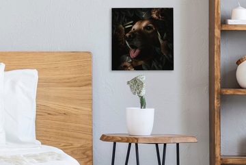 OneMillionCanvasses® Leinwandbild Hund - Blumen - Botanisch, (1 St), Leinwand Bilder für Wohnzimmer Schlafzimmer