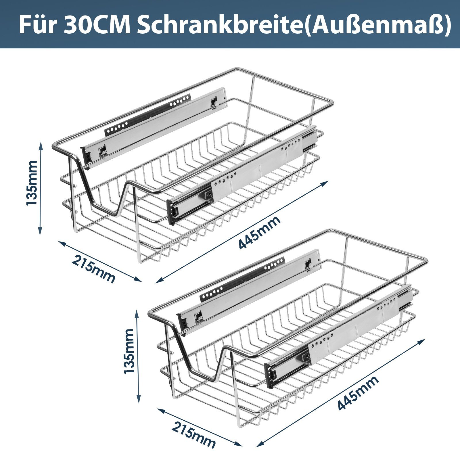 Teleskopschublade Küchenschublade 2x 30cm Vollauszug Schrankauszug Clanmacy Schublade
