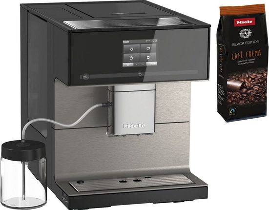 Miele Kaffeevollautomat CM7550 CoffeePassion, Obsidianschwarz, AutoDescale, WLAN-fähig, inkl. Milchgefäß, CupSensor, TouchDisplay, Genießerprofile, cremiger Milchschaum, OneTouch for Two, Kaffeekannenfunktion, Reinigungsprogramme
