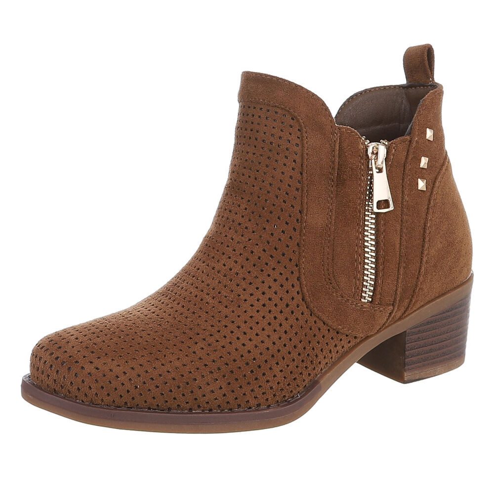 Ital-Design Modische Stiefelette mit Reißverschluss und Perforation Sommerboots (91261320) Blockabsatz Stiefeletten in Braun