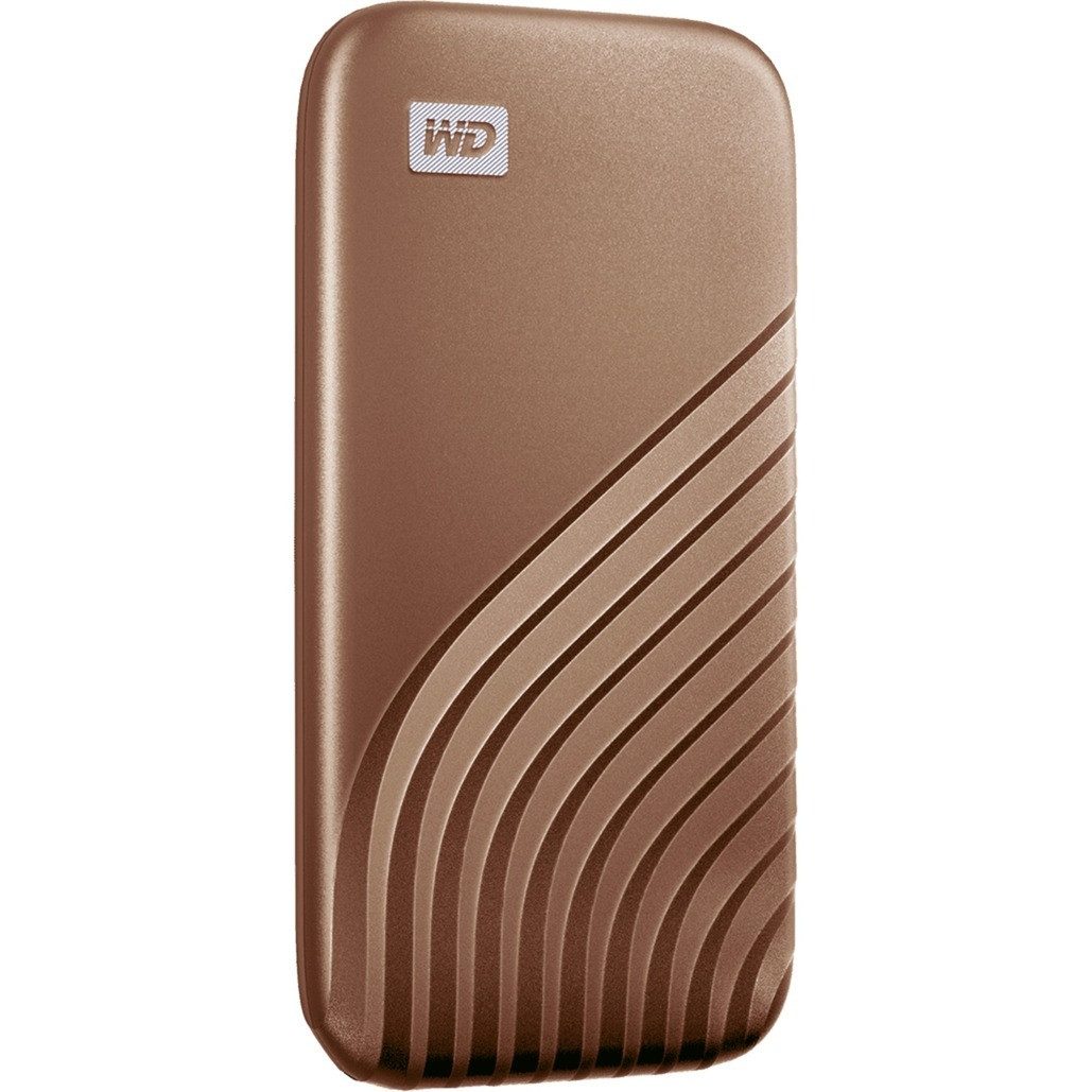 Western Digital WD My Passport 2TB Gold Portable SSD USB-C 2000GB externe SSD (2 TB) 1050 MB/S Lesegeschwindigkeit, 1000 MB/S Schreibgeschwindigkeit, USB 3.2 Gen 2 Type-C, NVMe SSD, AES-256 encryption