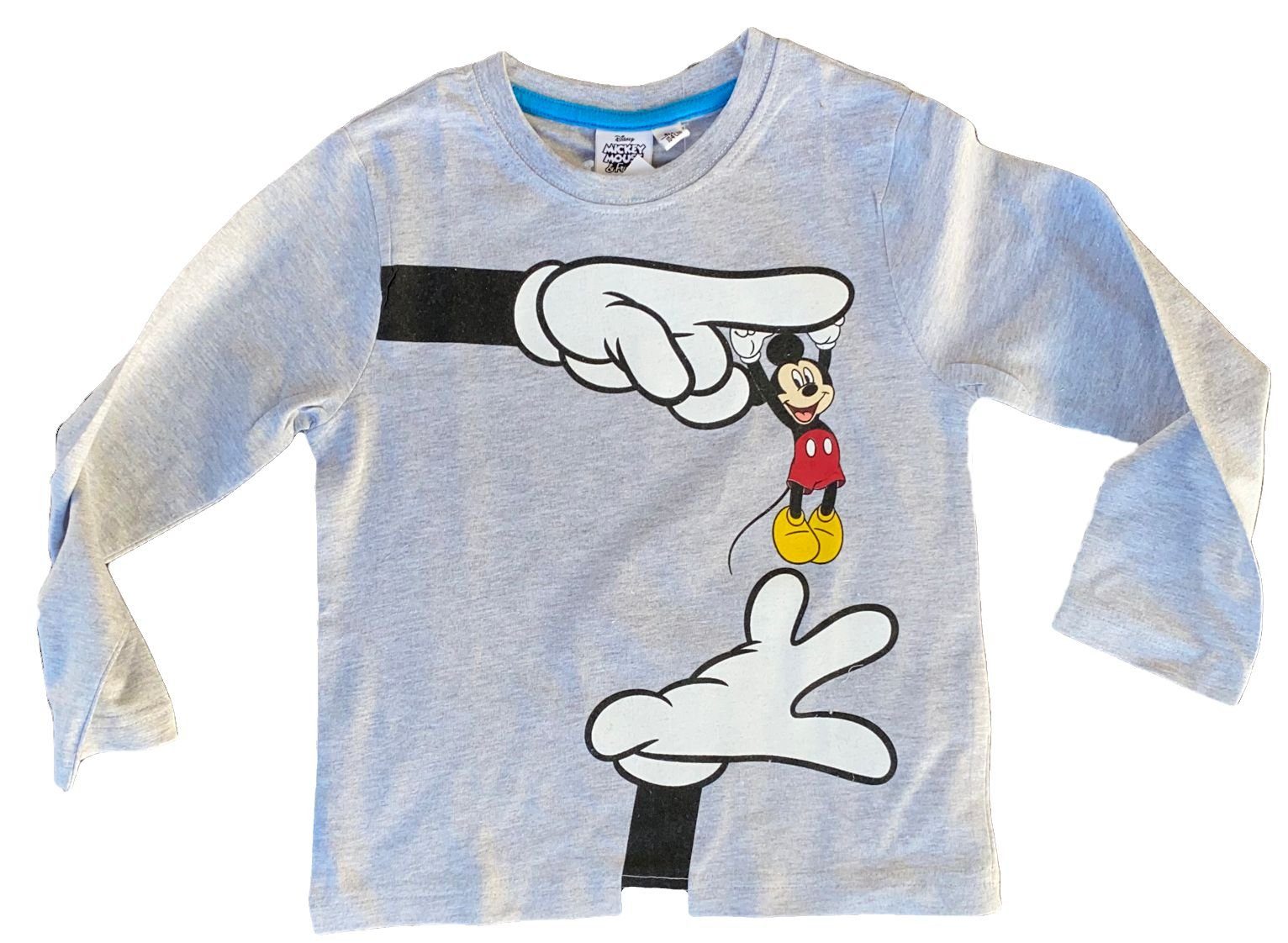 Disney Mickey Mouse Longsleeve Mickey Maus Kinder Langarm T-Shirt Sweatshirt 2 3 4 5 6 Jahre Hellgrau
