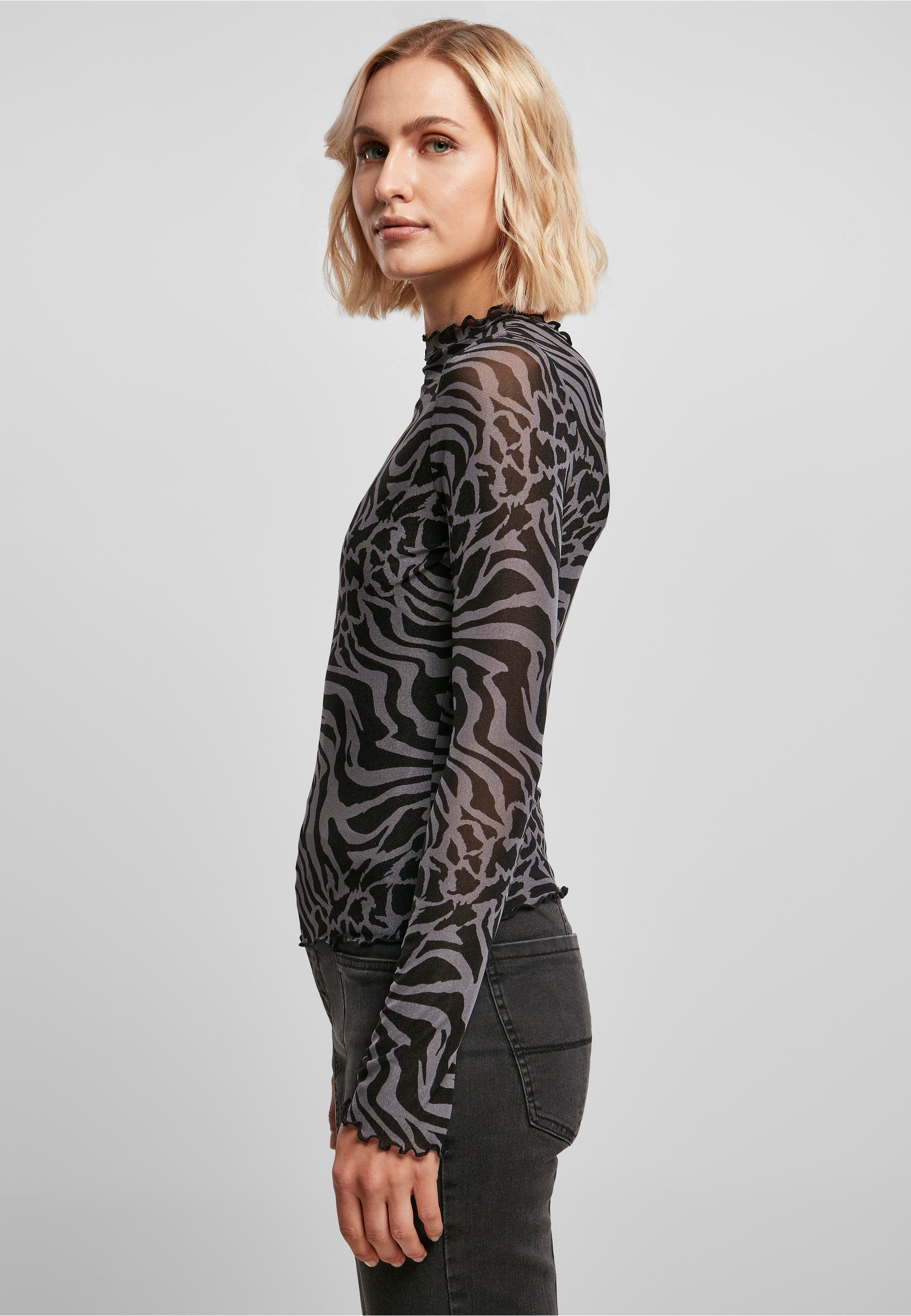 URBAN CLASSICS Langarmshirt Urban Classics Damen Ladies AOP Mesh Turtleneck Longsleeve (1-tlg)
