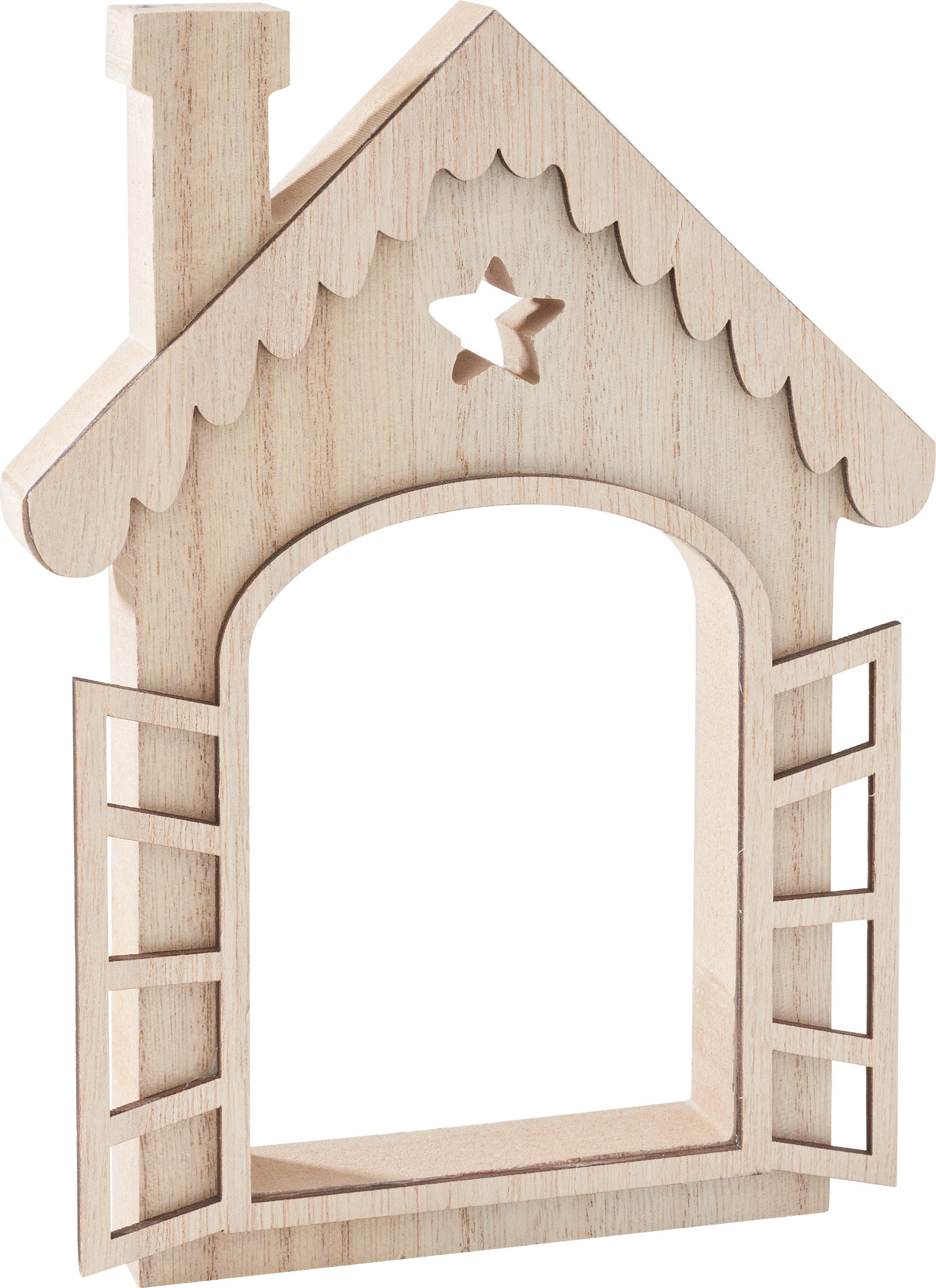 VBS Dekoobjekt Holz-Haus mit Fensterläden, 20 x 15 cm