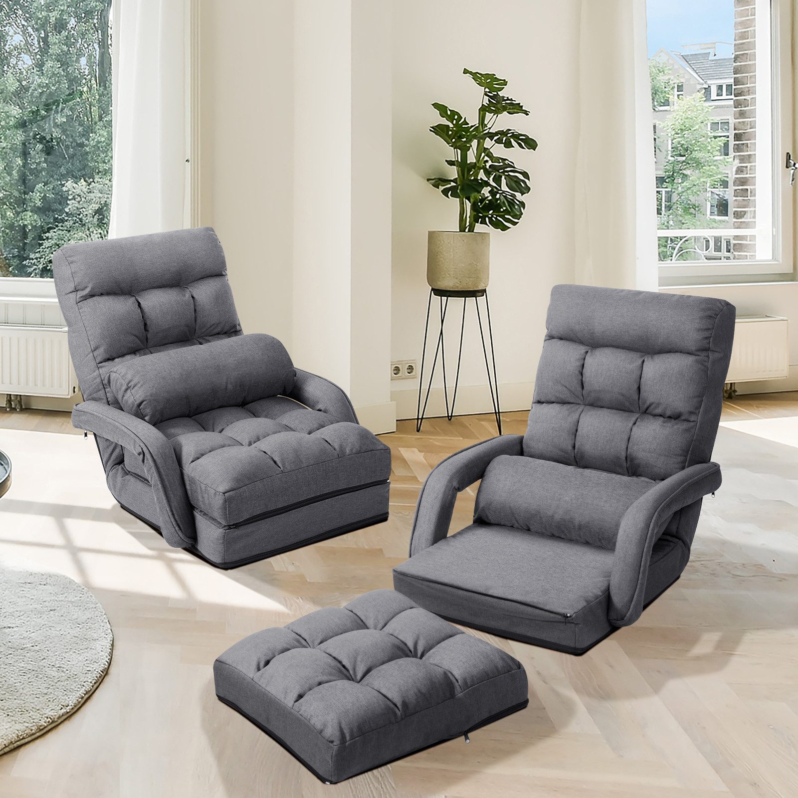 COSTWAY Relaxsessel Liegebett, verstellbar,klappbar,mit Armlehnen&Kissen günstig online kaufen