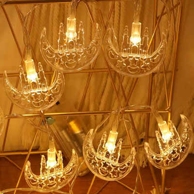 Sunicol LED-Lichterkette LED Star Moon Fairy String Lights, für Ramadan,Eid al-Fitr, Warm White, 10-flammig, Batterie betrieben
