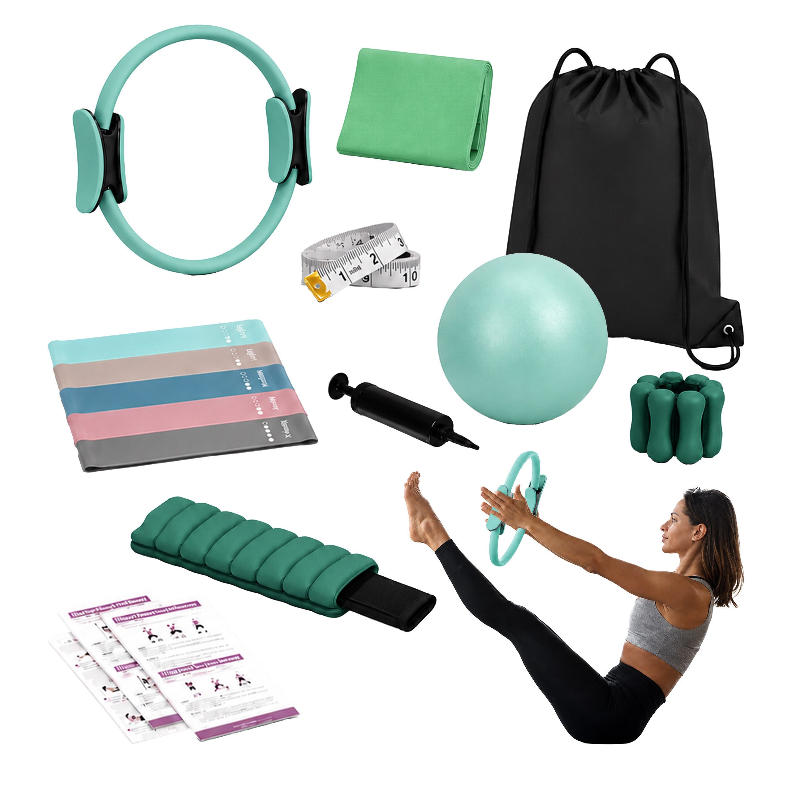 relaxdays Pilates-Ring 13-teiliges Pilates Set (13-tlg), grün