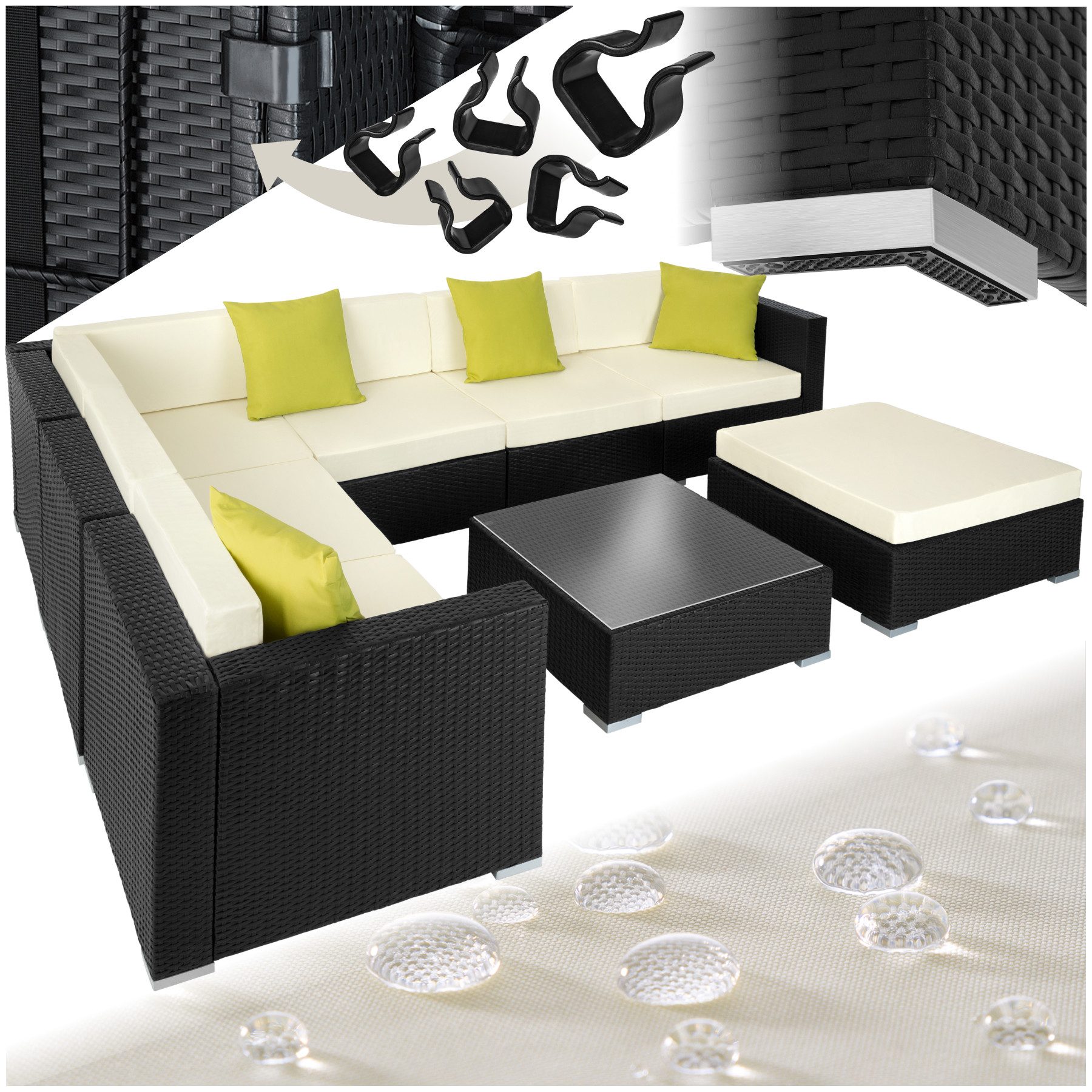 tectake Loungeset Rattan Lounge, (Set., 8-tlg), Tisch mit Glasoberfläche, G günstig online kaufen
