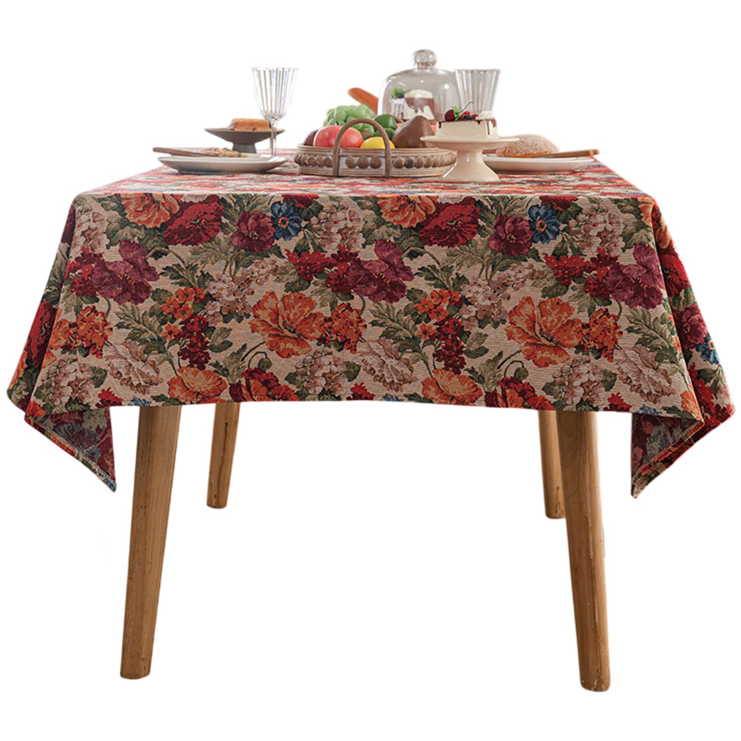 Refttenw Tischdecke Jacquard Tischdecke Vintage Blumenmuster, Leinenstruktu günstig online kaufen