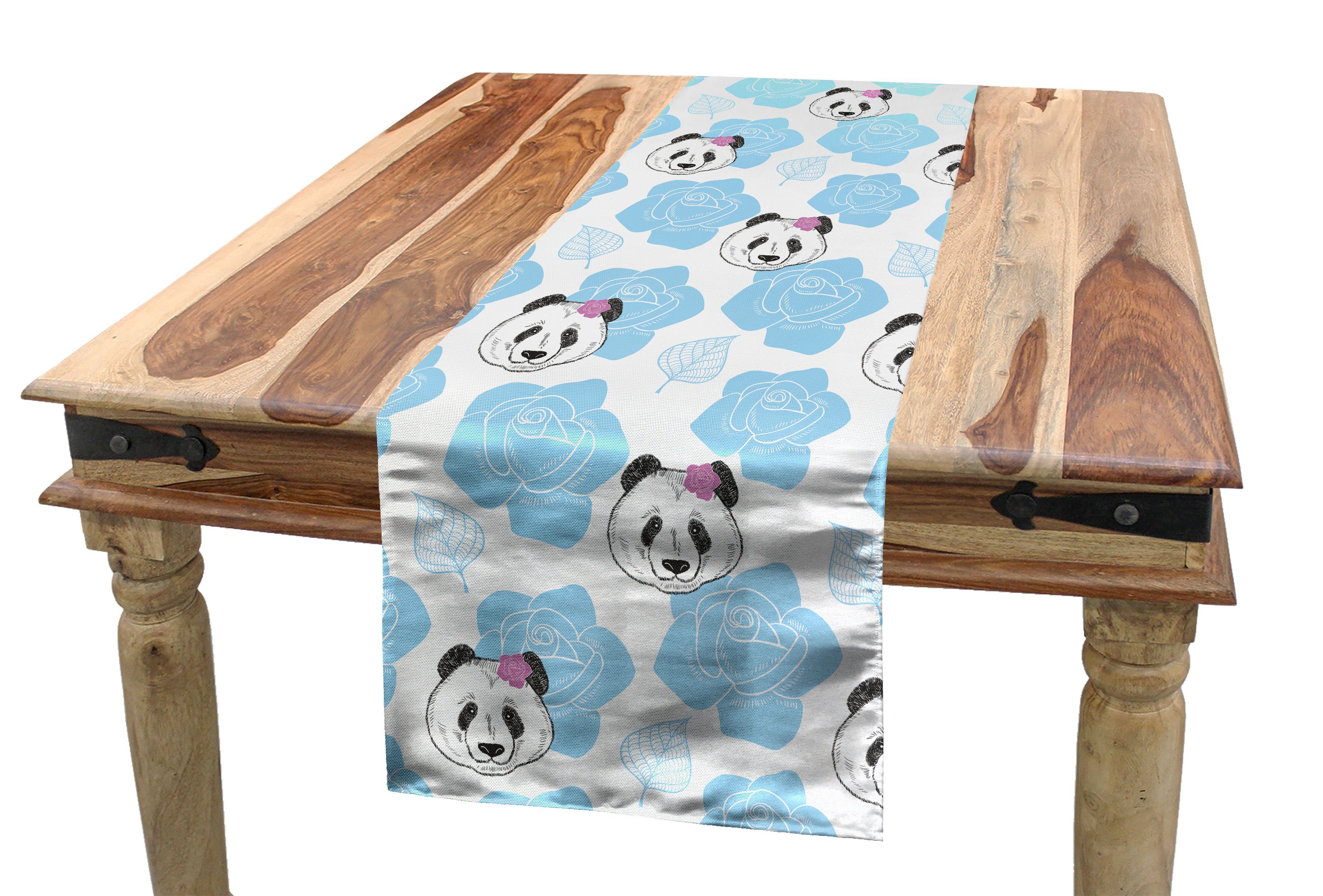 Rechteckiger Panda-Bär Dekorativer Esszimmer Tischläufer, Abakuhaus Tiere Köpfe Tischläufer Rosen Küche mit