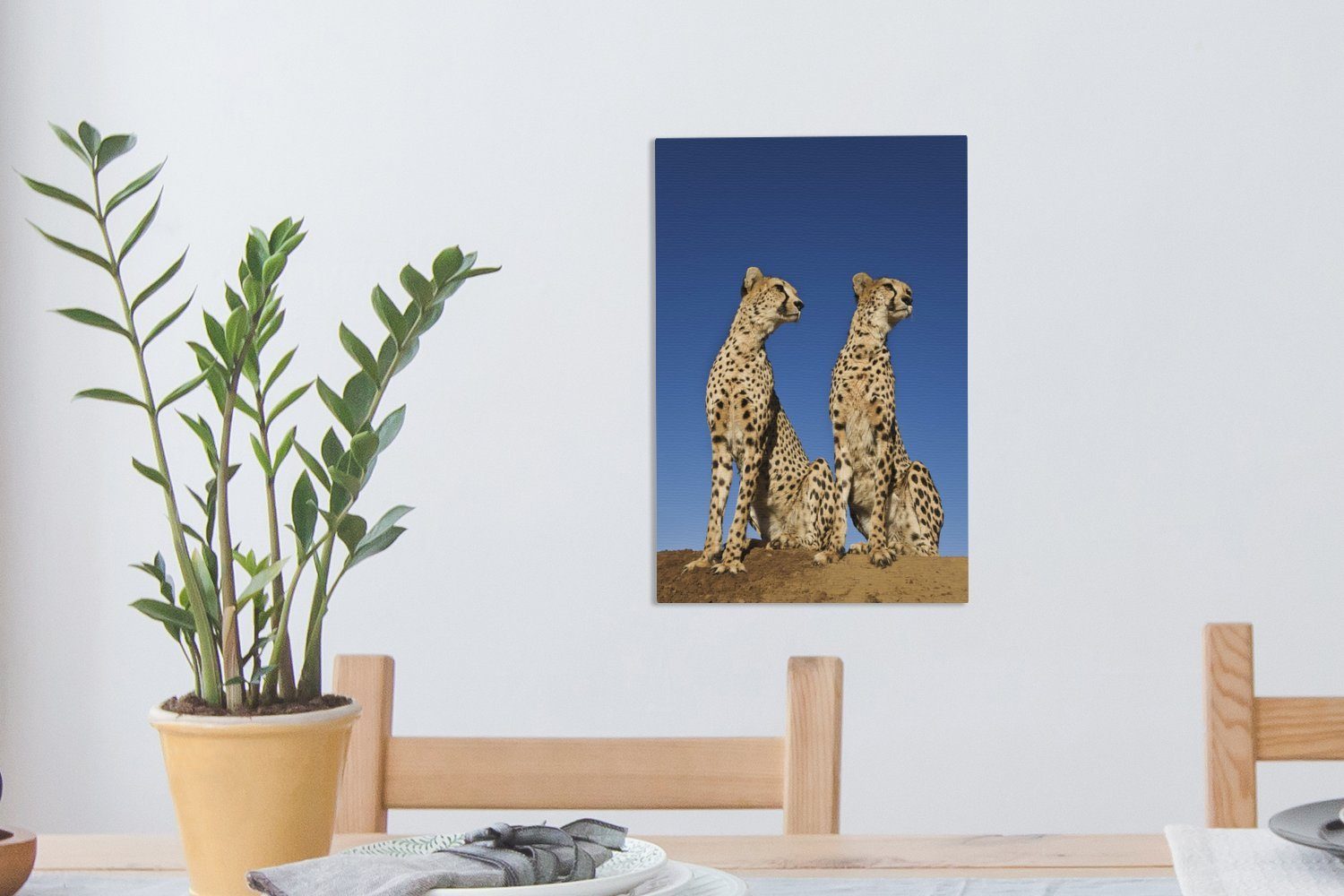fertig Zackenaufhänger, Wilde OneMillionCanvasses® Leinwandbild Geparden, Gemälde, 20x30 (1 inkl. cm Leinwandbild St), bespannt