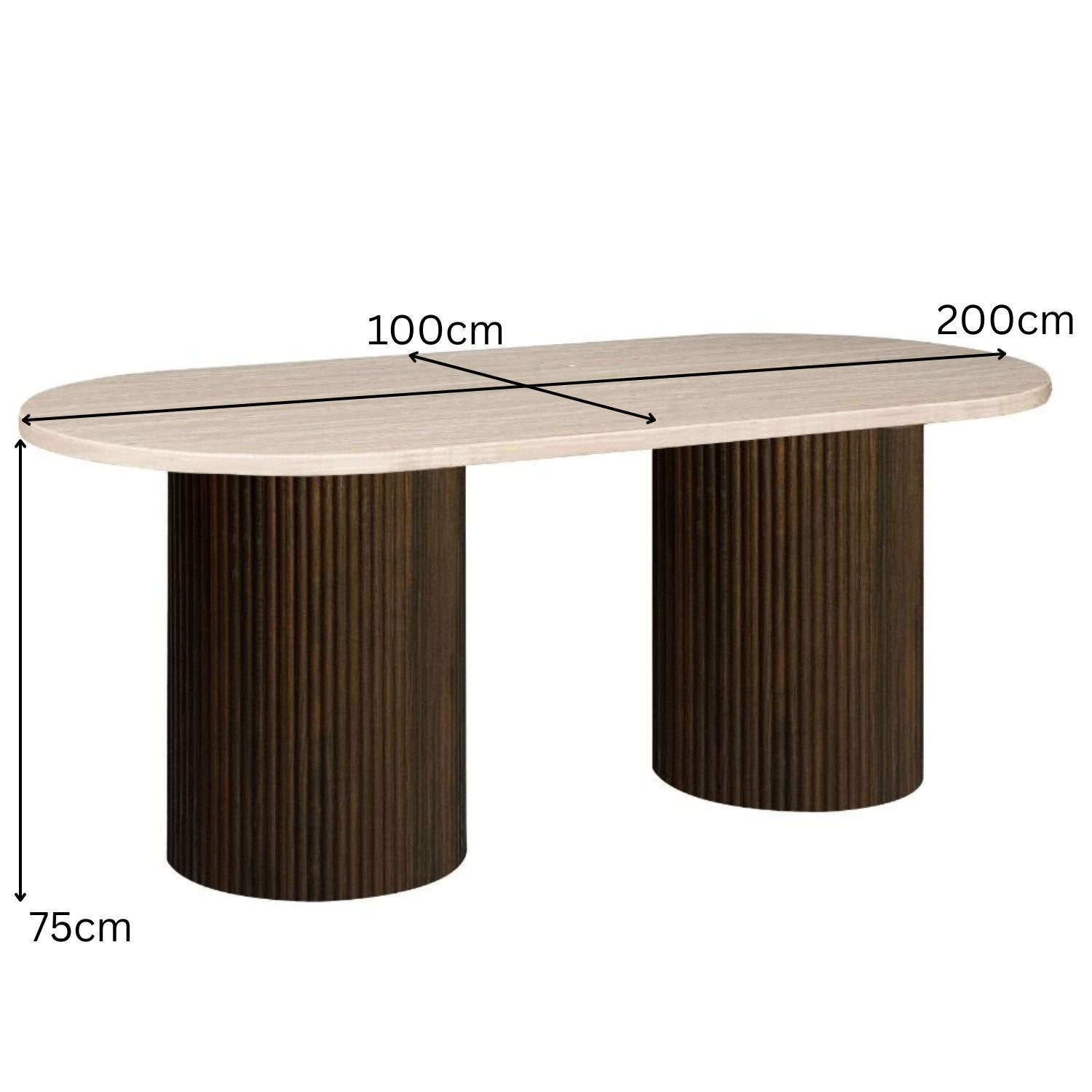 alesvelt Esstisch Trivento oval massive Tischplatte im Travertin Design Säulenstil (1-Tisch), Tischbeine im Säulenstil, 200x100x75cm – Bild 4 von 5