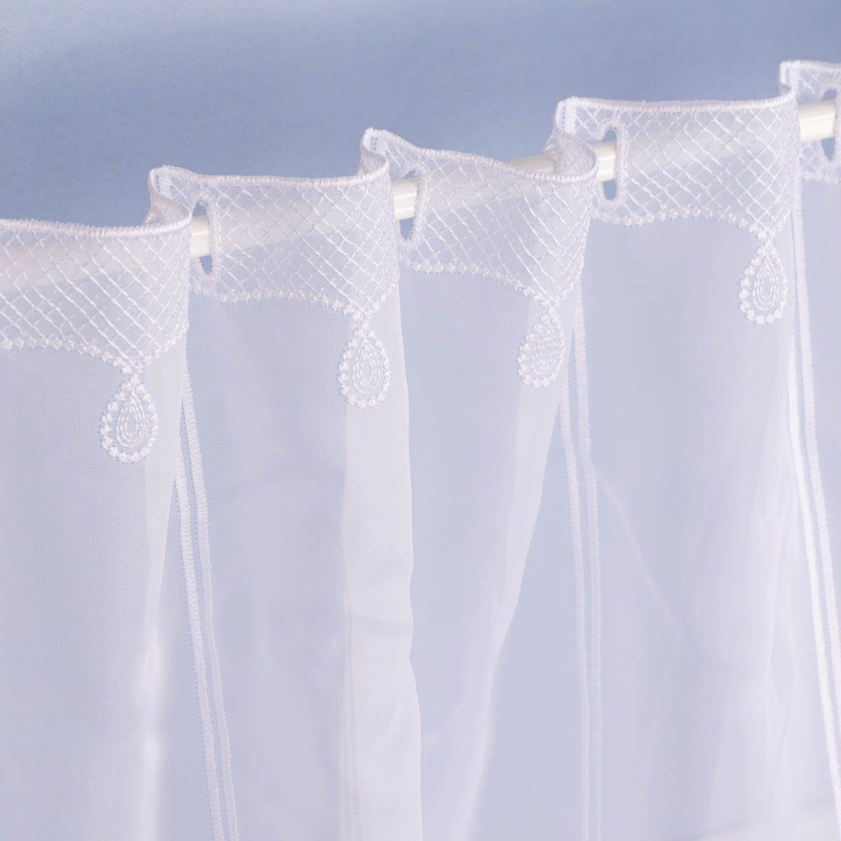 SCHÖNER LEBEN. Meterware Scheibengardine Meterware Voile Stickerei Ornamente nähfrei weiß 45cm, leicht perforiert, Polyester, bestickt