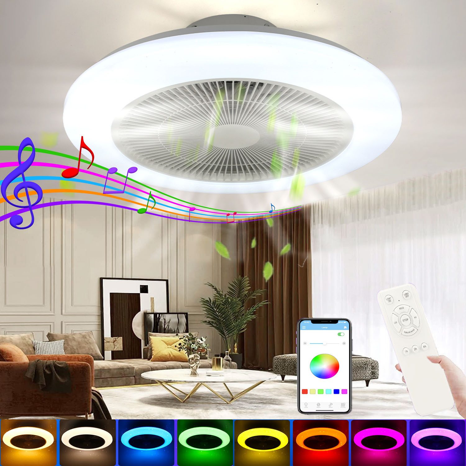 RGB Alexa Deckenventilator Mit Licht & Bluetooth-Lautsprecher – Dimmbares LED-Licht, 6 Geschwindigkeiten, Sprachsteuerbar