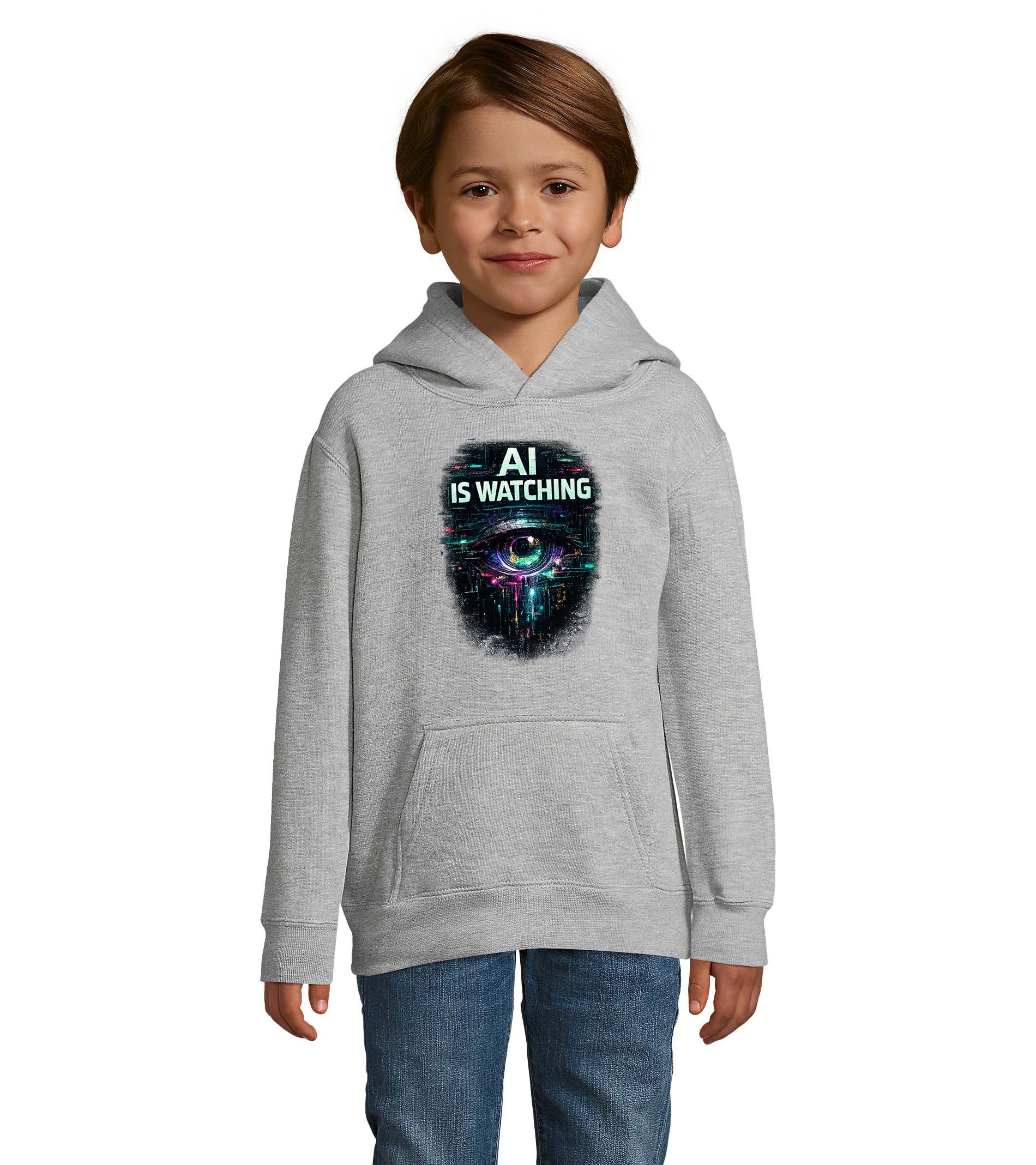 Blondie & Brownie Hoodie AI is Watching Kinder Hoodie Digital Eye Print Freizeit Pullover Style KID-AI Vision Street Hoodie Modell