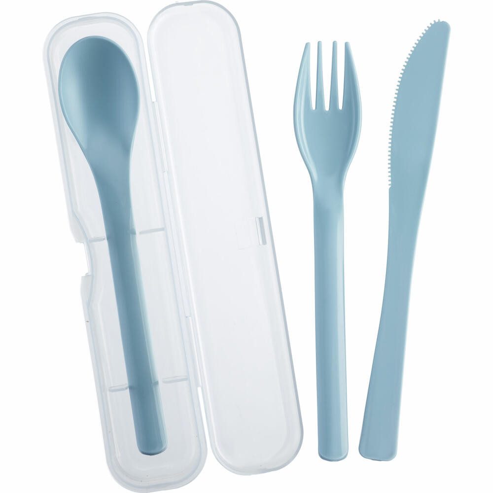 WESTMARK Lunchbox / Frühstücks-Set To Go, Müslibecher + Snackbox + Besteck-Set, blau, Kunststoff (PP,ABS,SAN,TPE), (Set), Set, spülmaschinengeeignet, inkl. Ersatz-Dichtringe