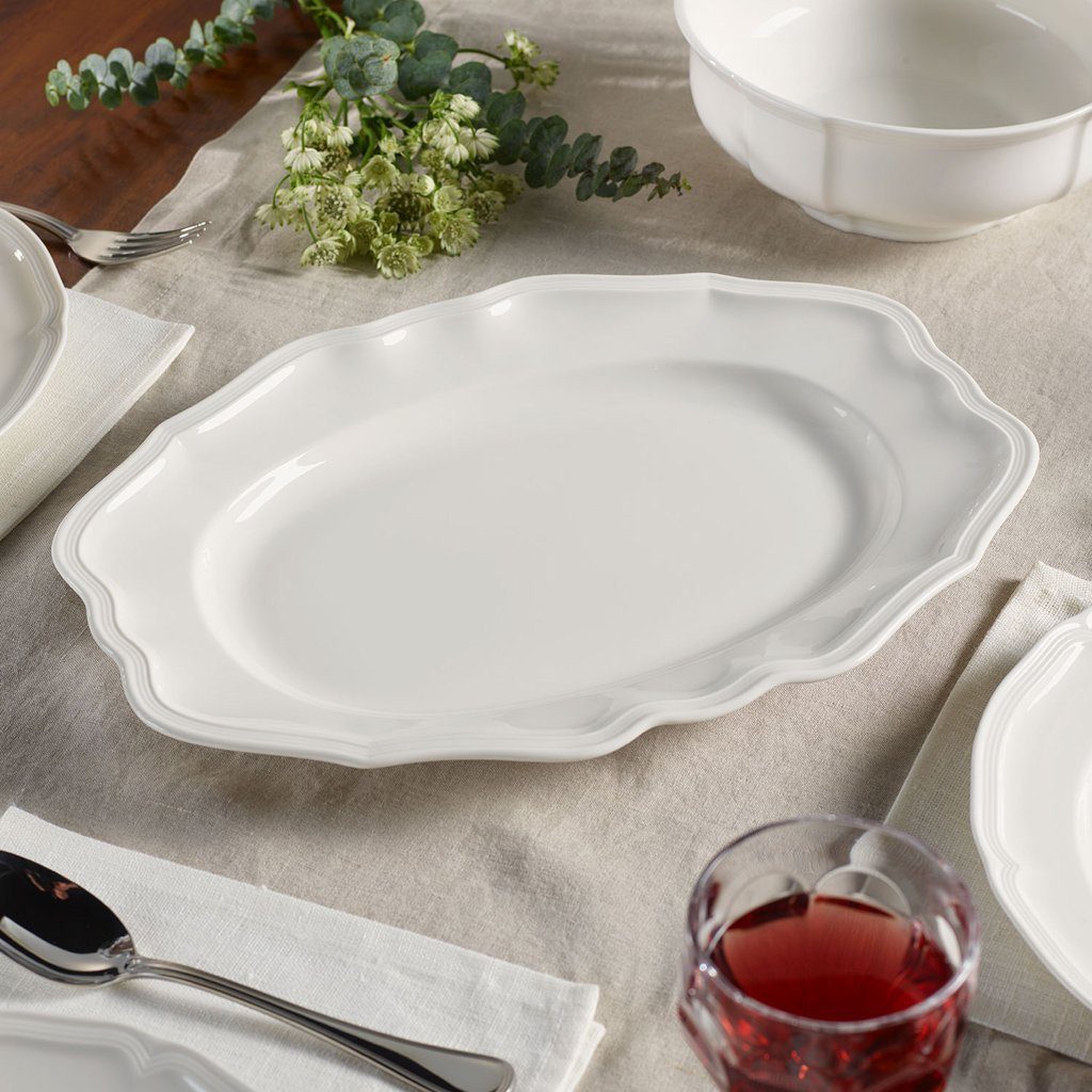 Villeroy & Boch Servierplatte Manoir ovale Platte 37cm, Porzellan, (1-tlg), Premium Porcelain, mikrow.- & spülm.sicher, Made in Germany