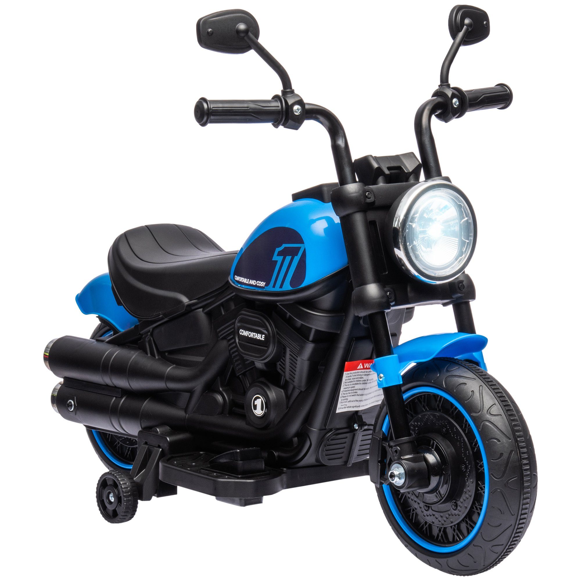 Elektro-Kindermotorrad Kinderfahrzeug mit 2 abnehmbaren Stützrädern Kunststoff Eisen Blau