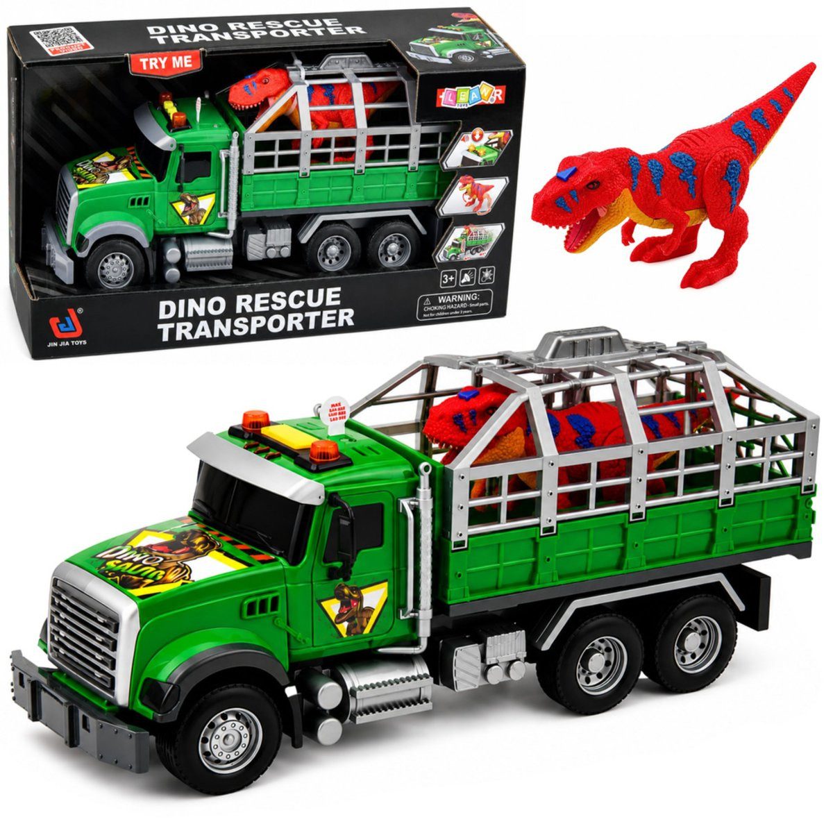 Wisam Spielzeug-Auto Transporter-LKW mit Käfig, T-Rex-Dinosaurierfigur, Licht- und