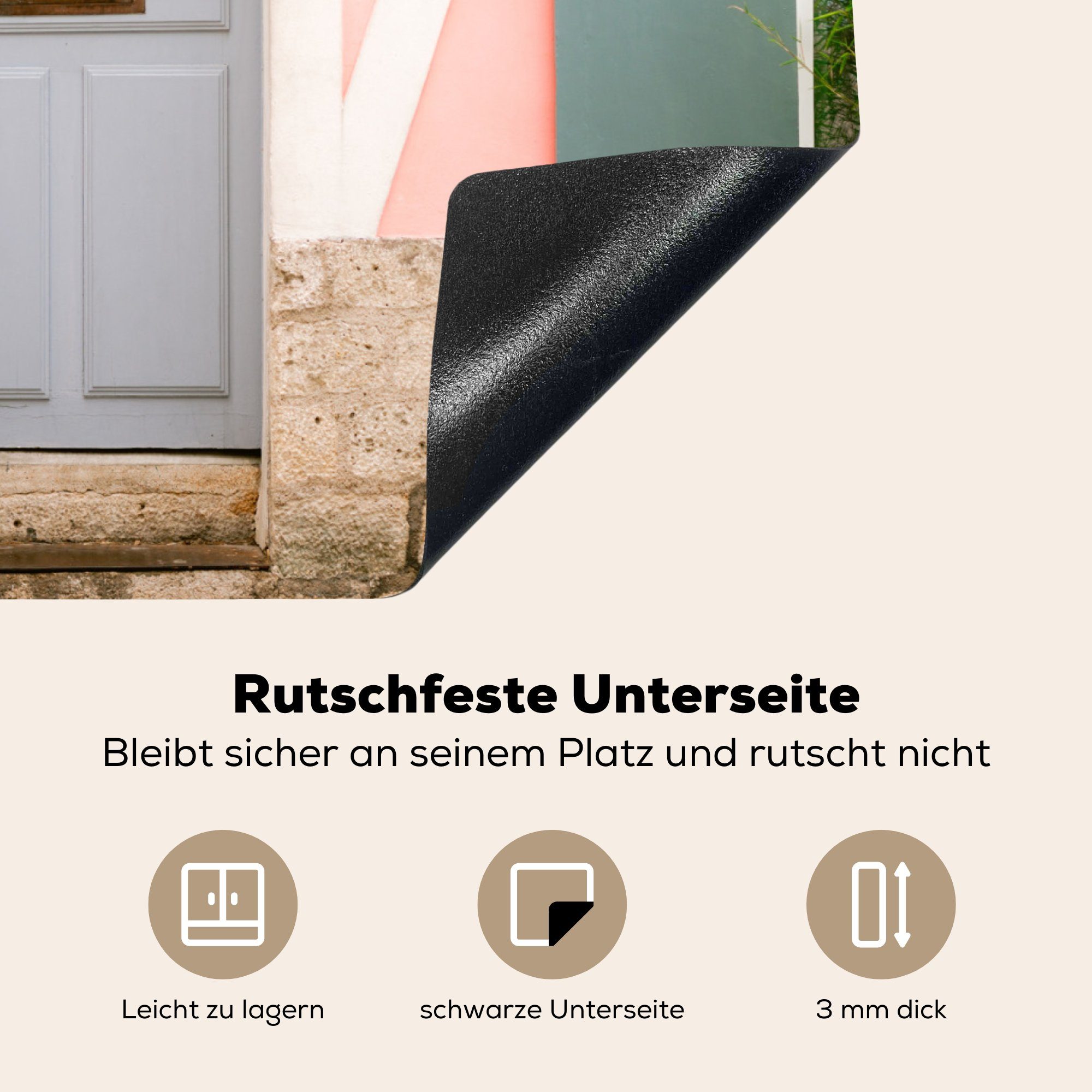 MuchoWow Herdblende-/Abdeckplatte Rosa - cm, Haus, Arbeitsfläche Vinyl, Architektur - Mobile tlg), Ceranfeldabdeckung 60x52 Tür (1 - nutzbar