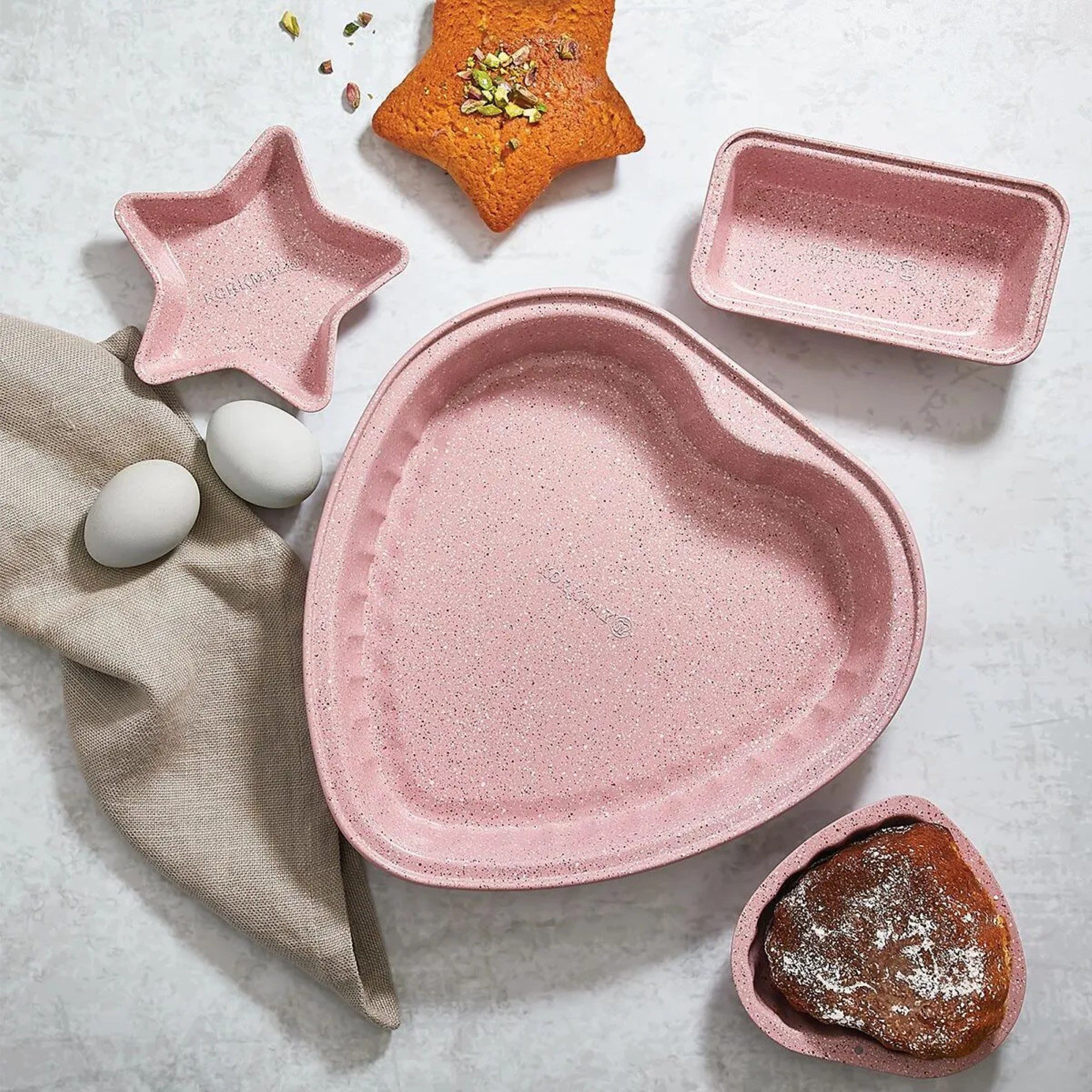 Korkmaz Backform Torta Mini 2er Set mit Granitbeschichtung - Sternförmig in Rosa, (1-tlg)