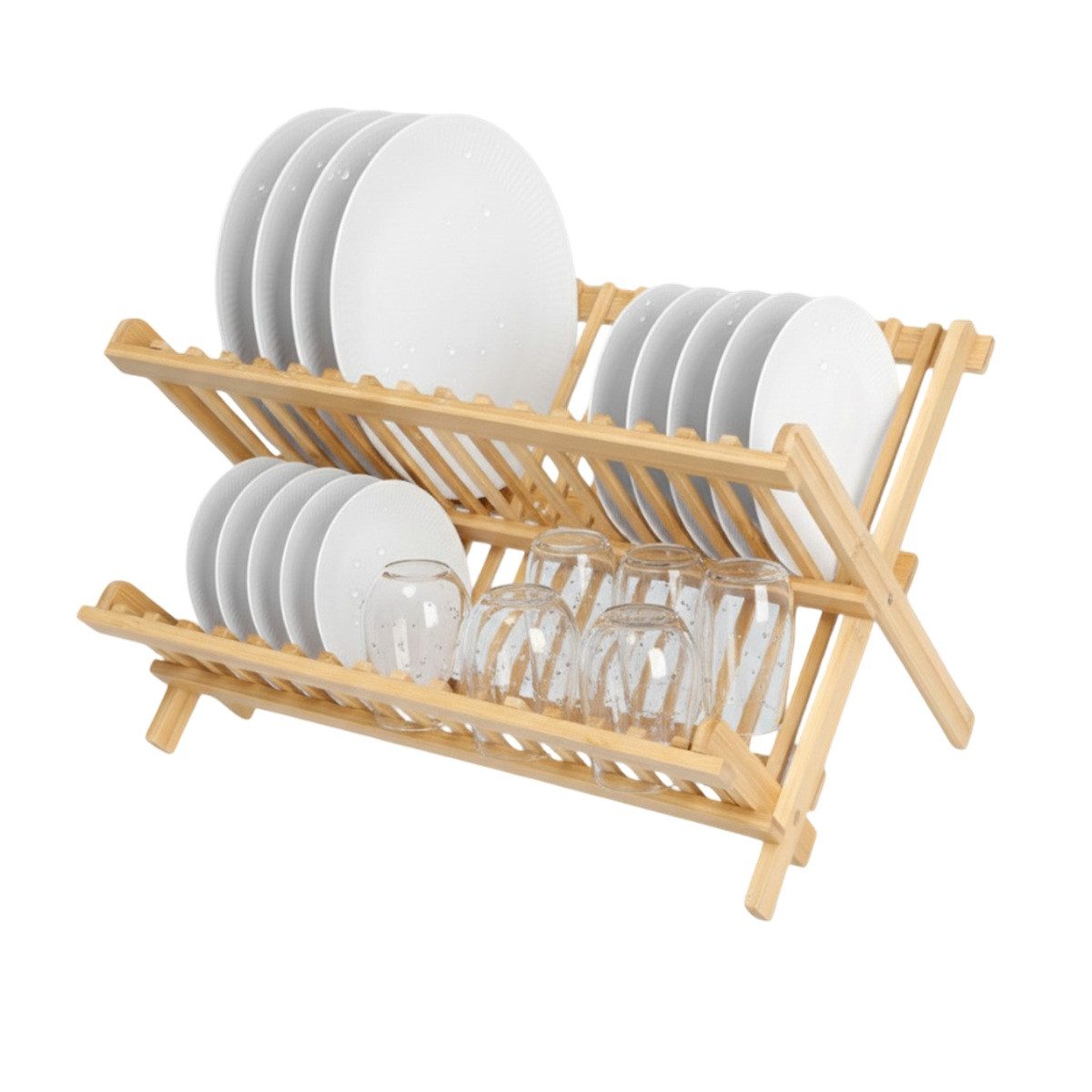 Cheffinger Geschirrständer Abtropfgestell aus Bambus – faltbare Geschirrablage, faltbar