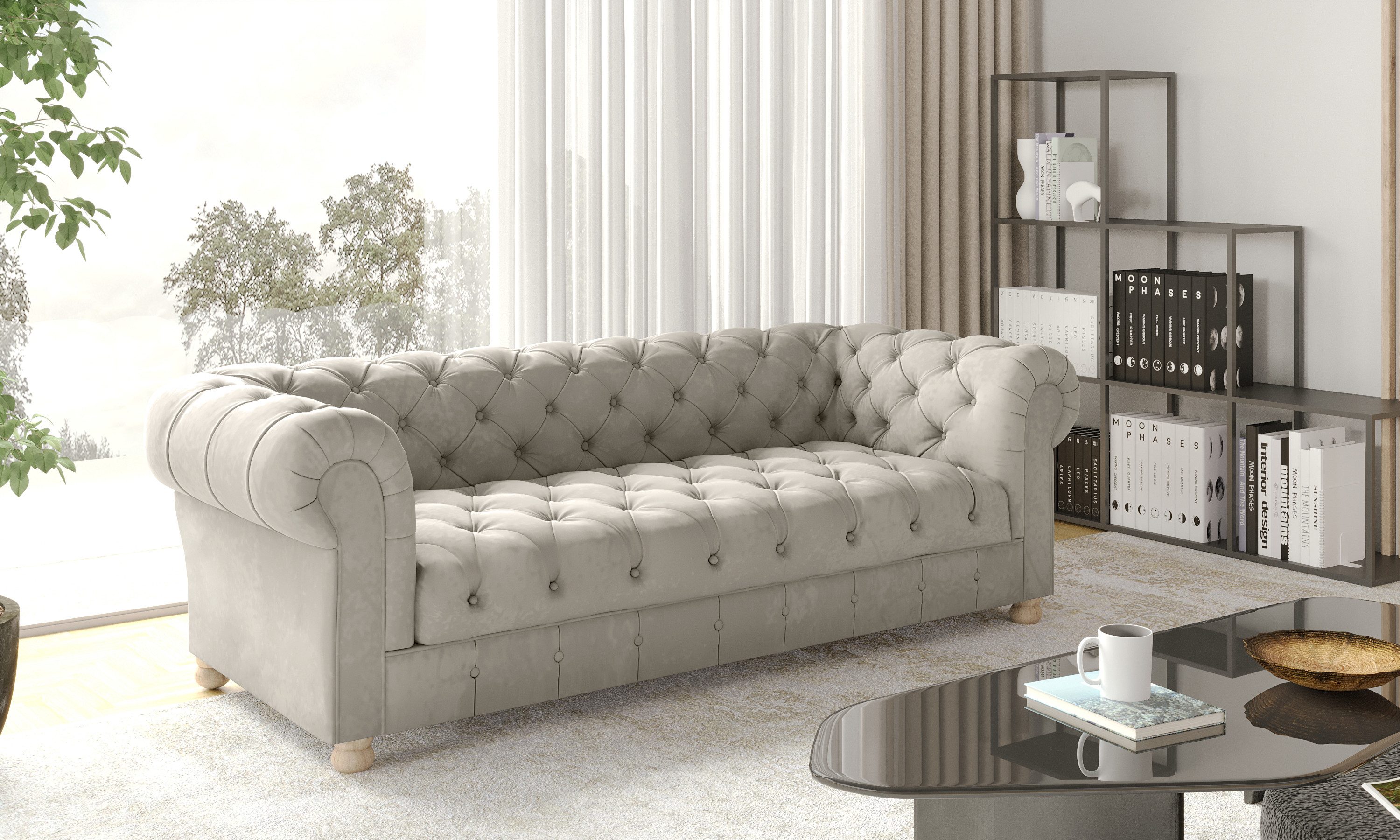 Kaiser Möbel Chesterfield-Sofa Dreisitzer elegant, klassisch, schick in elegantem Whisper-Stoff, Made in Europe
