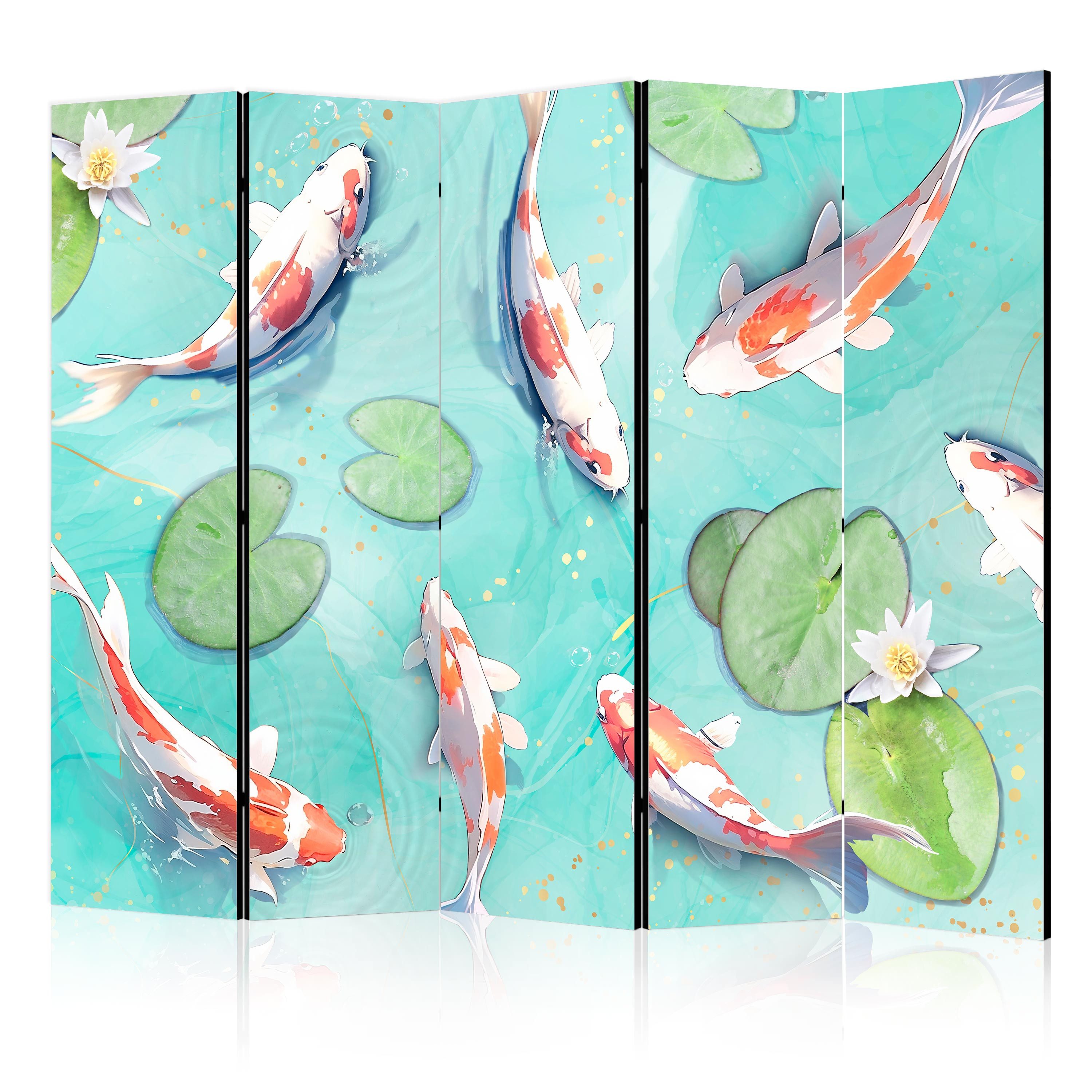 Muralo Paravent 5-teilig Raumteiler klappbar Kois und Blumen (Packung, 1 St., 225x172 cm), 3 Varianten, Für das Wohnzimmer, das Schlafzimmer