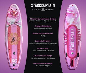 Stagecaptain SUP-Board 320 cm, Stand Up Paddle Board, (Set, 7 tlg., inkl. Paddel, Doppelhub-Pumpe, Sicherheitsleine & Rucksack), Doppelkammersystem für erhöhte Sicherheit und Steifigkeit