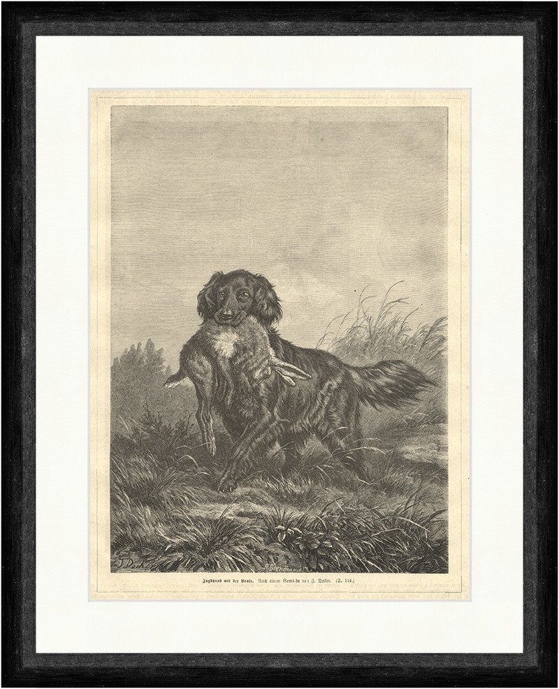 BillerAntik Kunstdruck Jagdhund mit der Beute Deiker Beute Tiere Wiese Hase Jäger Gras Faksim, (1 St)