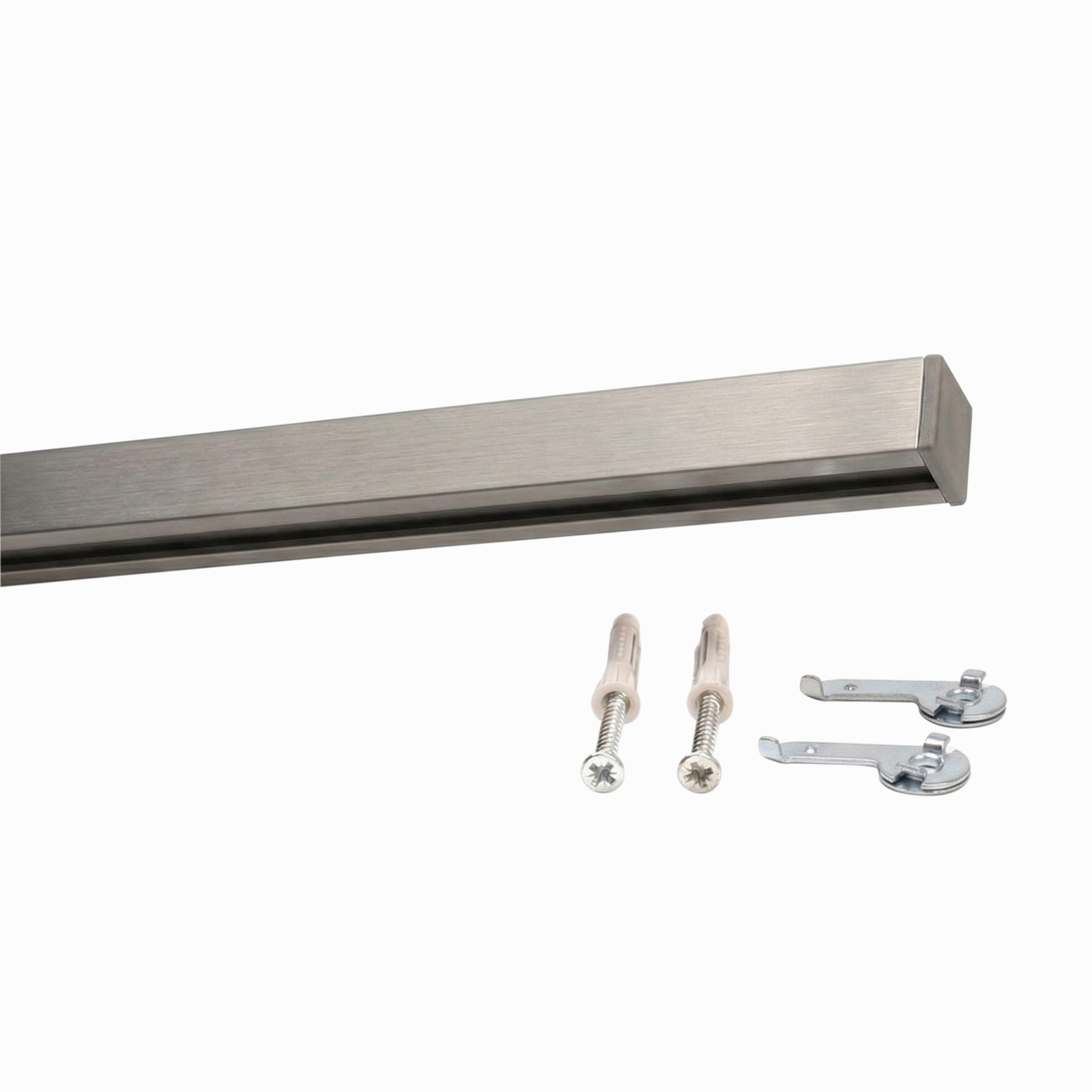 Deco-Raum Gardinenschiene Innenlauf Square eckig flach, 1-läufig, Wunschmaßlänge, kürzbar, Bohren, Deckenbefestigung, Aluminium, Flächenvorhang Schiene Innenlaufstange für Vorhänge mit Spannriegel