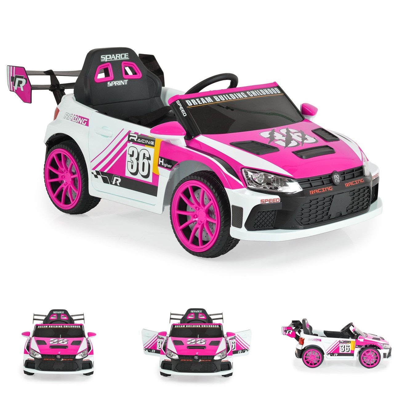 Moni Elektro-Kinderauto Kinder Elektroauto Drift, Belastbarkeit 30 kg, Fernbedienung 4 Motoren, Drift-Funktion, MP3, Gurt