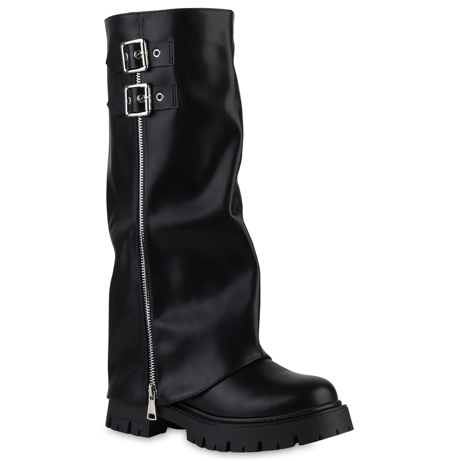 VAN HILL 841806 Stiefel Damen Bikerstiefel Stiefel Zipper Schnallen Profil- günstig online kaufen