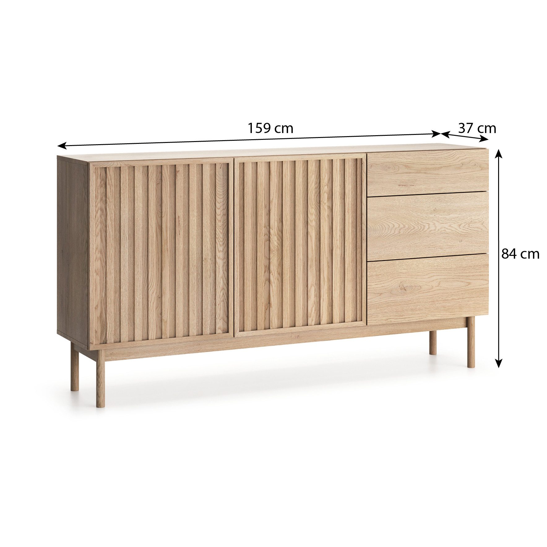 Beautysofa Kommode SAPPORO im Japandi-Stil (Push-to-Open-Funktion, mit 3 Schubladen und 2 Tür), Lamellenfront