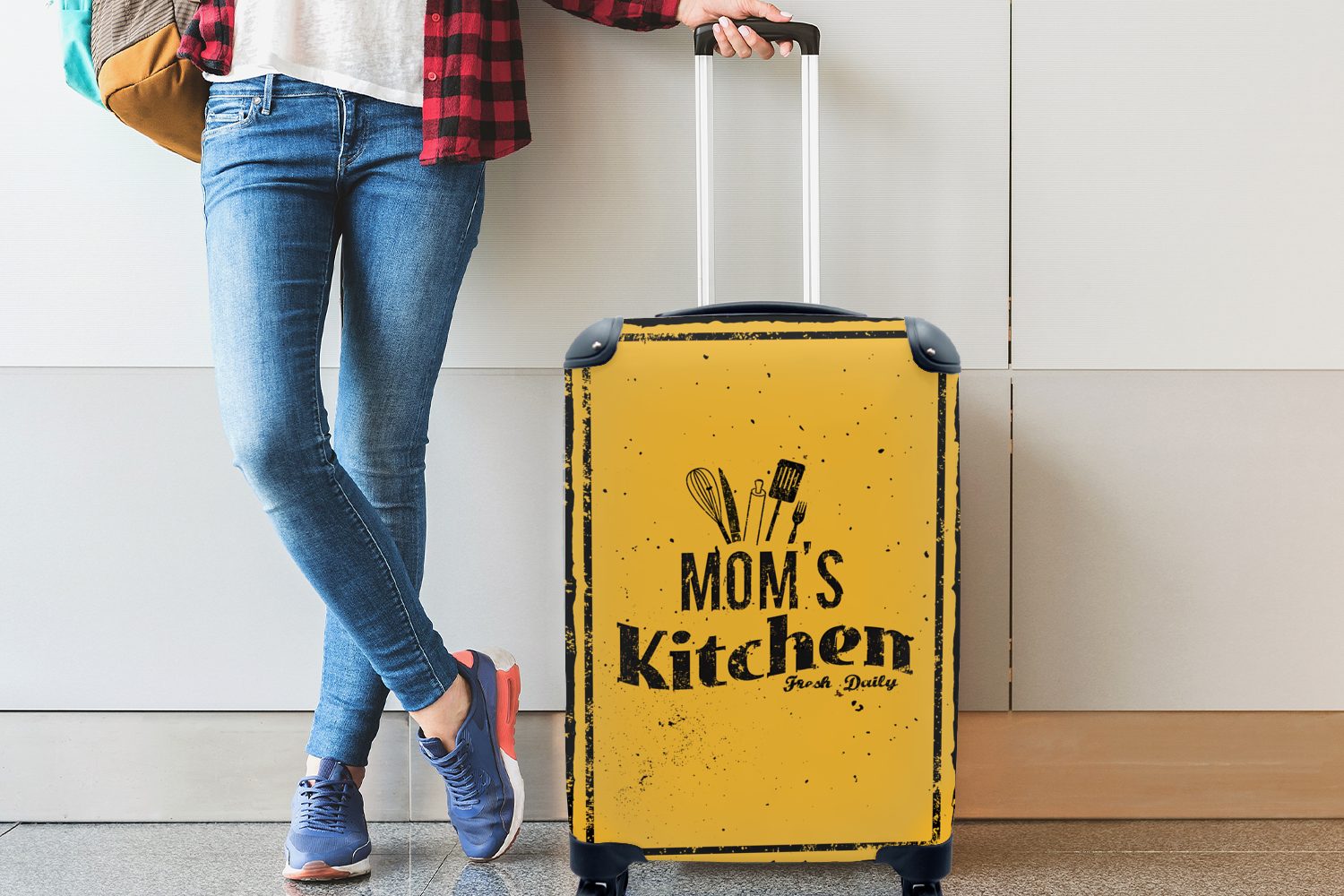 Mutter Rollen, Vintage, Ferien, Handgepäck rollen, MuchoWow - 4 Trolley, mit - Handgepäckkoffer Küche für Reisetasche Reisekoffer