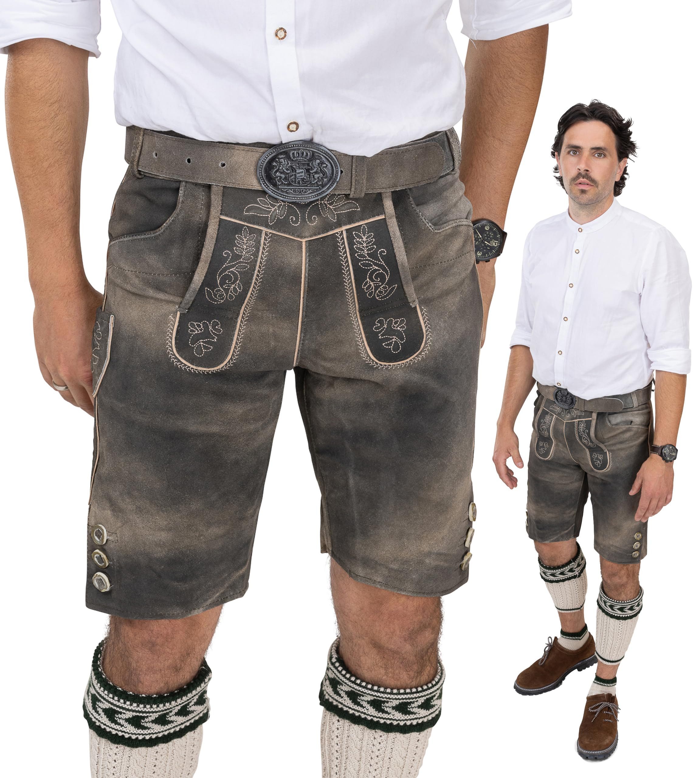 Schöneberger Trachten Couture Trachtenlederhose Trachten Lederhose Herren Starnberg, Echtleder Trachtenhose mit Gürtel