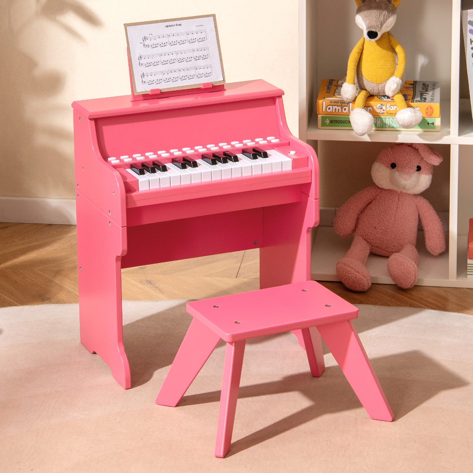 COSTWAY Spielzeug-Musikinstrument, 25-Tasten-Kinderklavier mit Hocker & Notenhalter