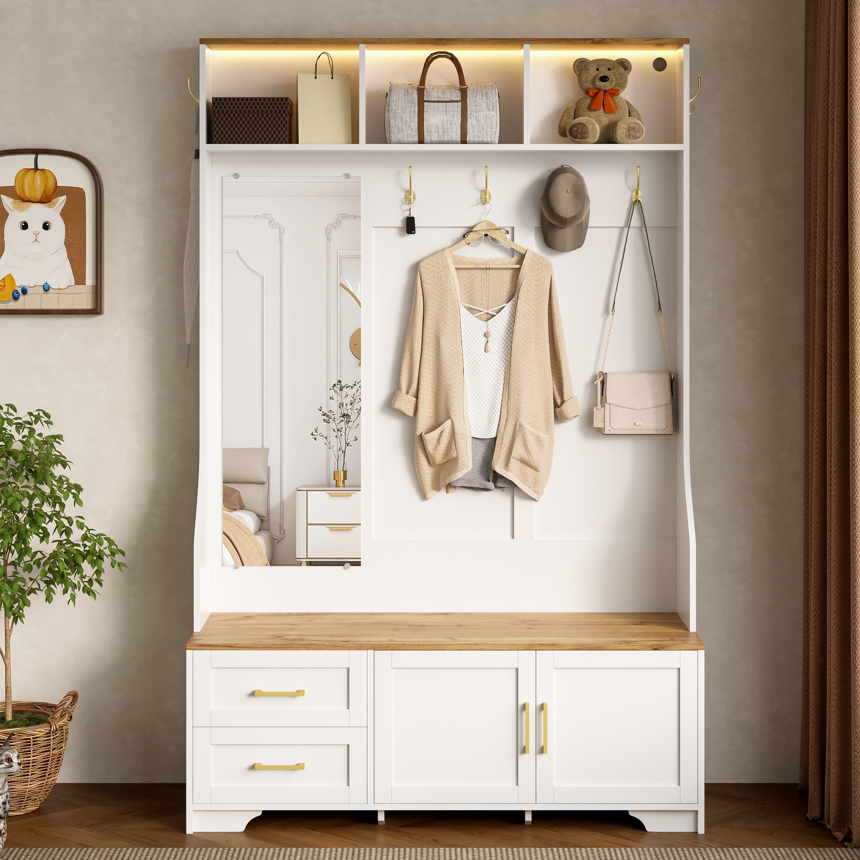 OKWISH Garderoben-Set mit LED-Beleuchtung, (Eingangsschrank, Flurschrank, günstig online kaufen