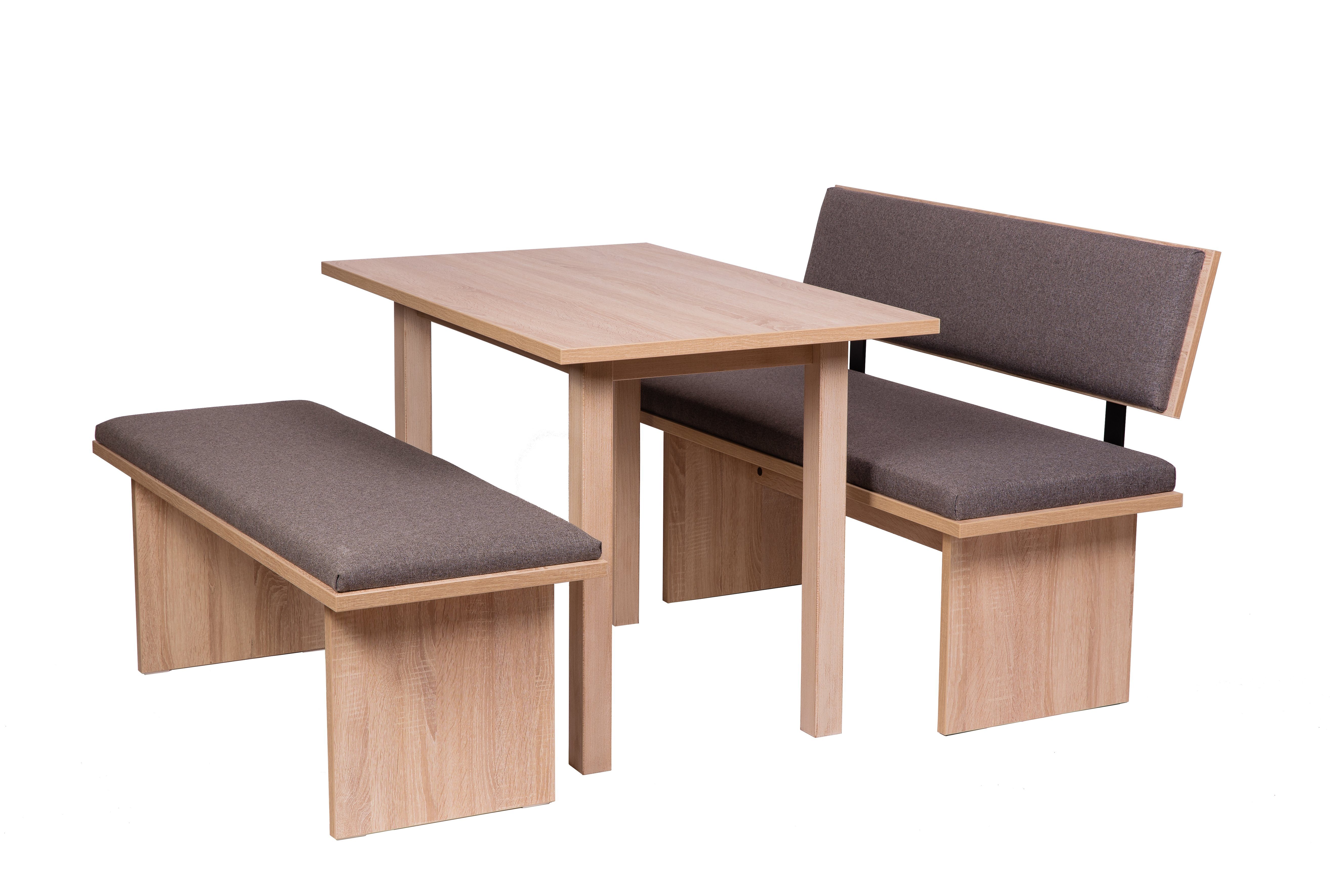 kundler home Essgruppe Sitzbank mit Lehne, Küchenbank gepolstert, L:125cm, Tisch Set 3-tlg.