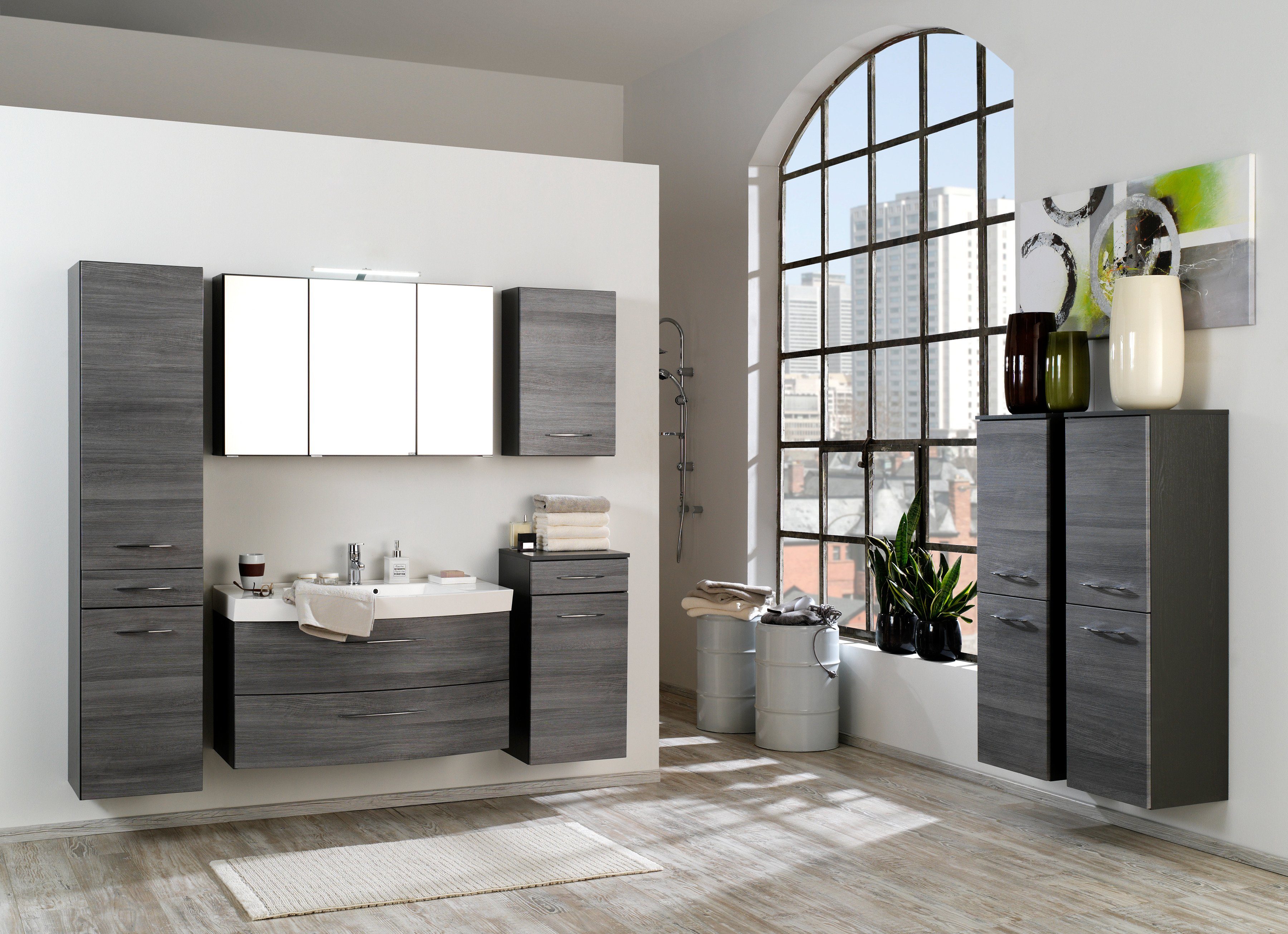 welltime Badmöbel-Set Florida, (2-St), Breite 100 cm, Waschtisch mit gewölbter Form