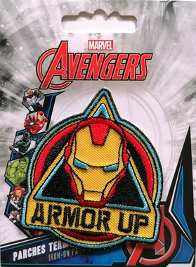 MARVEL Aufnäher Bügelbild, Aufbügler, Applikationen, Patches, Flicken, zum aufbügeln, Polyester, Avengers Iron Man Armor Up - Größe: 7,1 x 6,1 cm