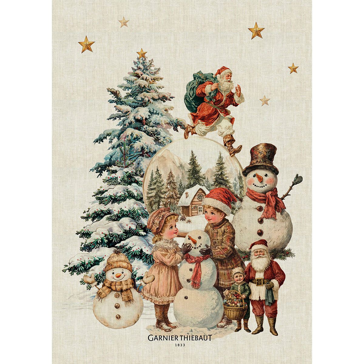 Garnier Thiebaut Geschirrtuch Geschirrtuch Bonhomme de neige vintage 50x70 cm, (1-tlg., 1 x Geschirrtuch), bedruckt